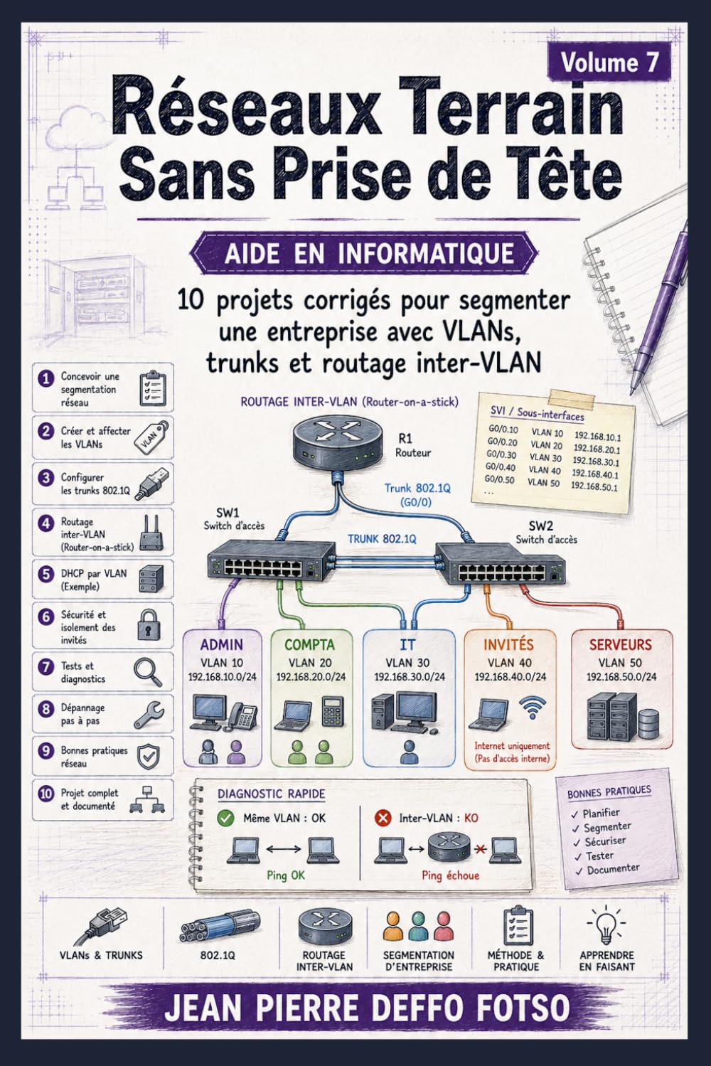 Réseaux Terrain Sans Prise de Tête Volume 7 (EDITION COULEUR): 10 projets corrigés pour segmenter une entreprise avec VLANs, trunks et routage inter-VLAN