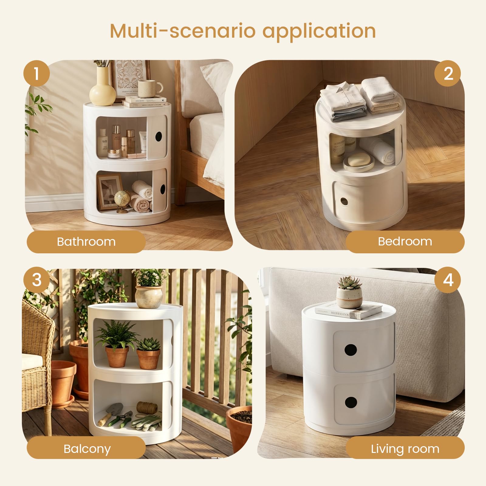 Comodino Rotondo Componibile, Organizer per Cassetti da Cucina, Camera da Letto, Soggiorno, Bagno – Bianco, Unità a 2 Scomparti × 1