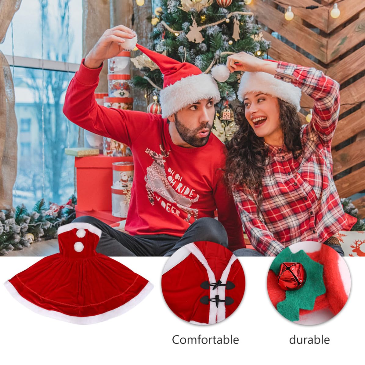 HOMSFOU Vestito Cosplay di Natale Rosso in Poliestere per Bambina