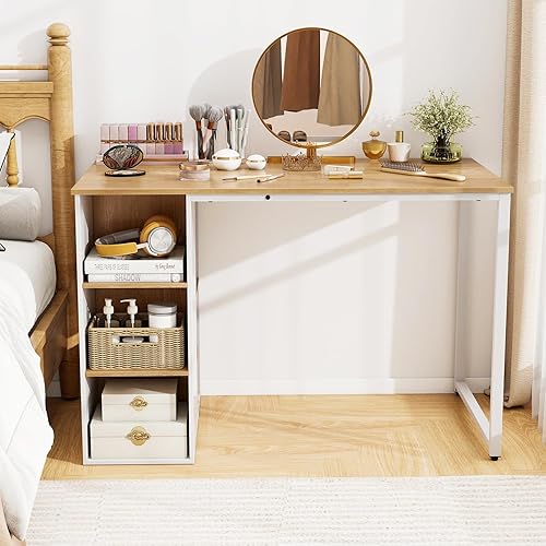 Miniatura 5 de Tangkula Escritorio para computadora con estantes de almacenamiento, escritorio de oficina en casa con 5 estantes laterales y marco de metal,