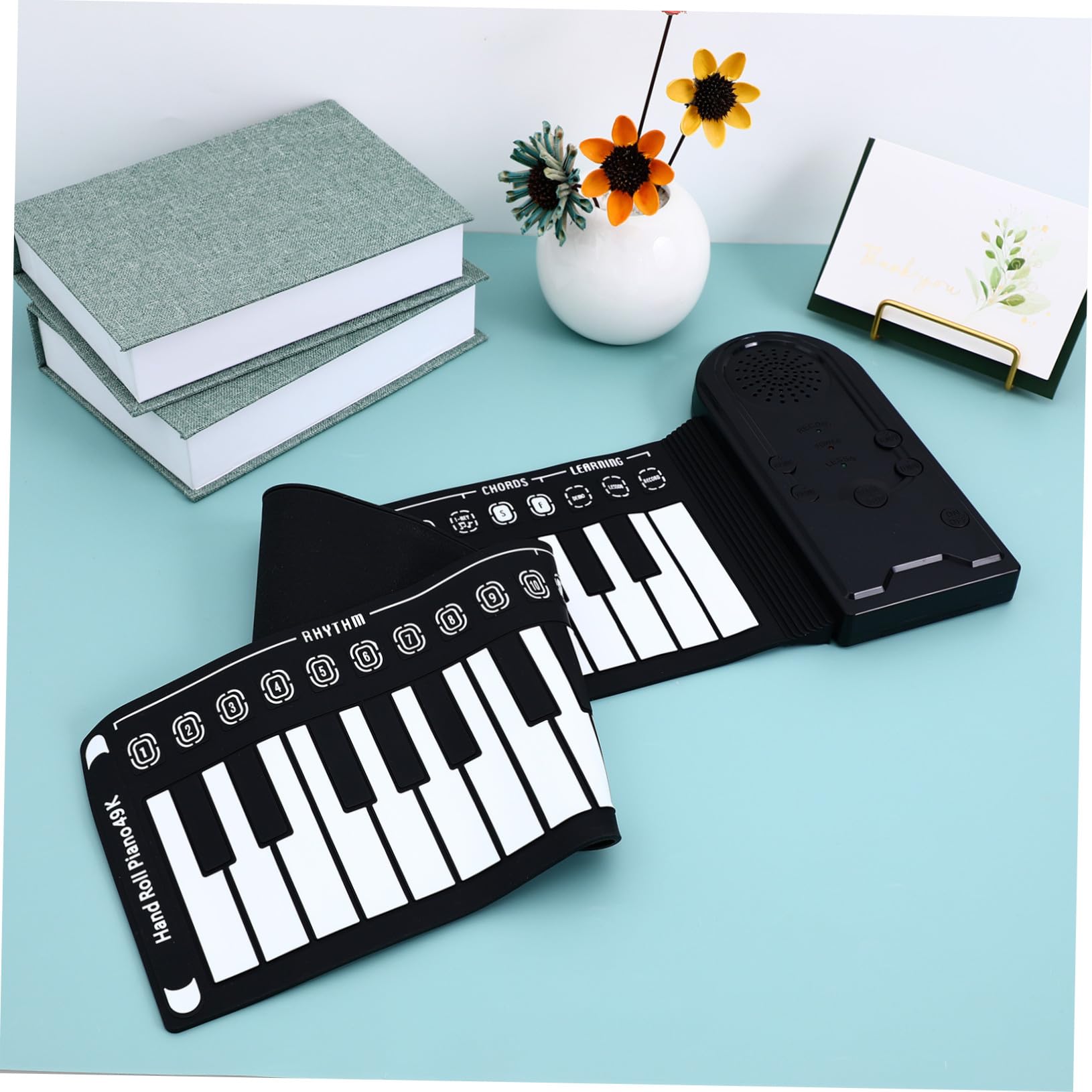 Pianoforte Digitale Portatile Pieghevole 49 Tasti Nero | Tastiera in Silicone Arrotolabile, Altoparlante Integrato, Cavo USB Dc 6v e Alimentazione 3 Pile Aa