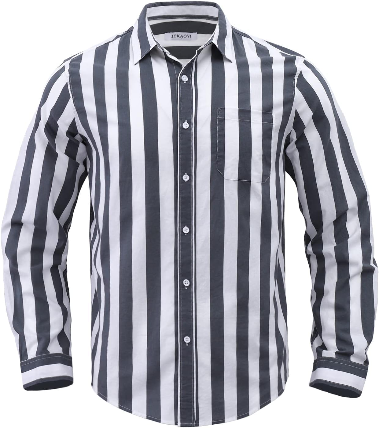 JEKAOYI Button Down Linen Shirts for Men Casual Long Sleeve Regular Fit Cotton Beach Shirts with Pocket thumbnail