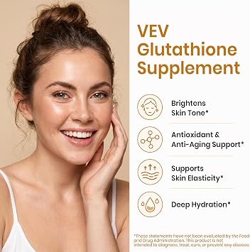 VEV Glutathione Supplement 600mg, Vitamin C & Collagen, 40-Day Supply | Antioxidant Support for Skin Whitening, Hydration & Even-Looking Tone, 120 Capsules