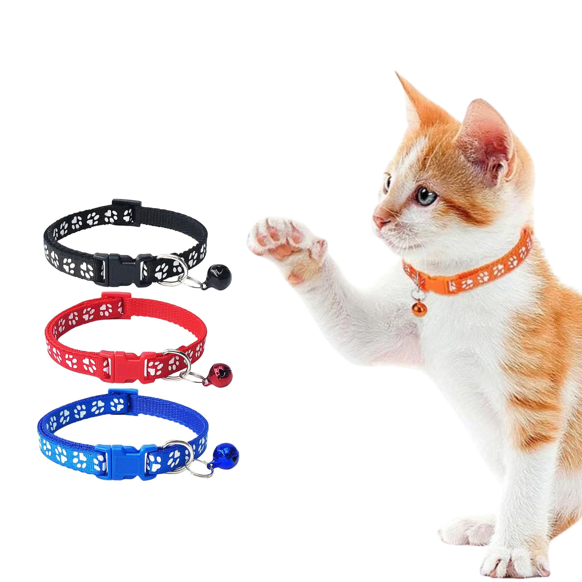 Buraq 3 Pcs Paw Print Cat Collar with Bell for Indoor & Outdoor Use, Solid & Safe, Strong Breakaway Buckle, Adjustable & Durable, Accessories for Cats - Color May Vary (Paw Print, 3 Pcs) (B0CZF24B8Q) Amazon Price History, Amazon Price Tracker