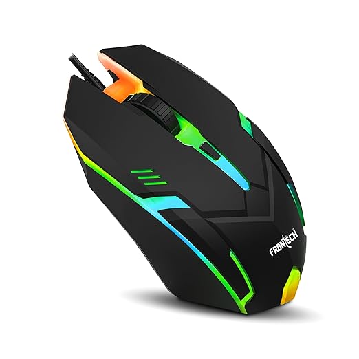 FRONTECH Wired USB Gaming Mouse | 3 Button Mouse| RGB Light| 1500 DPI | Scroll Wheel| Compact and Stylish Design| USB Plug & Play (MS-0067, Black)