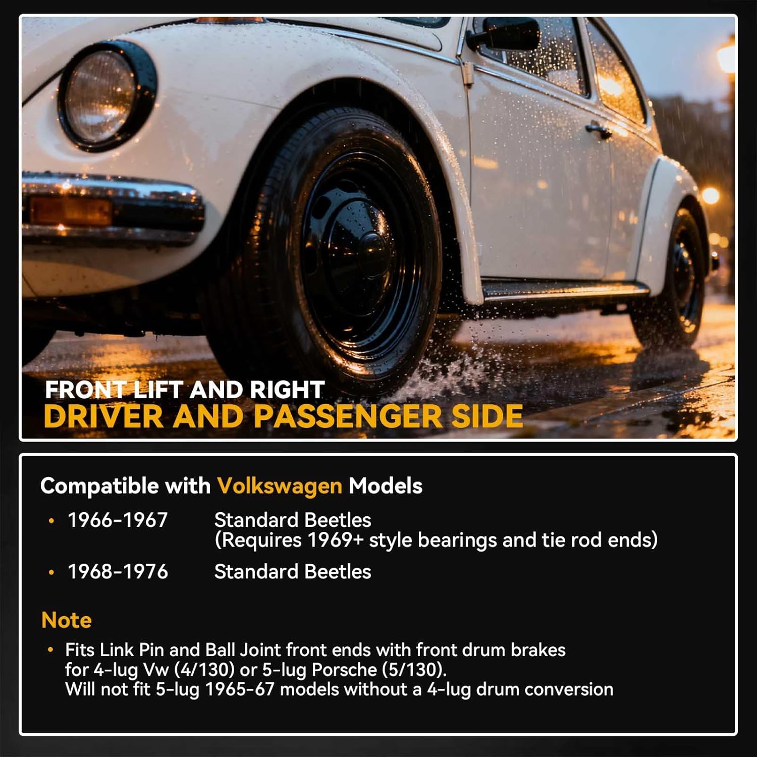 2-1/2" Ball Joint Drop Spindles, Lowering Knuckle For 66-76 VW Bug/Beetle, For Ball Joint & Link Pin Drum Brake Front Ends, Compatible with 1966-1976 Volkswagen Beetle, # 22-2859