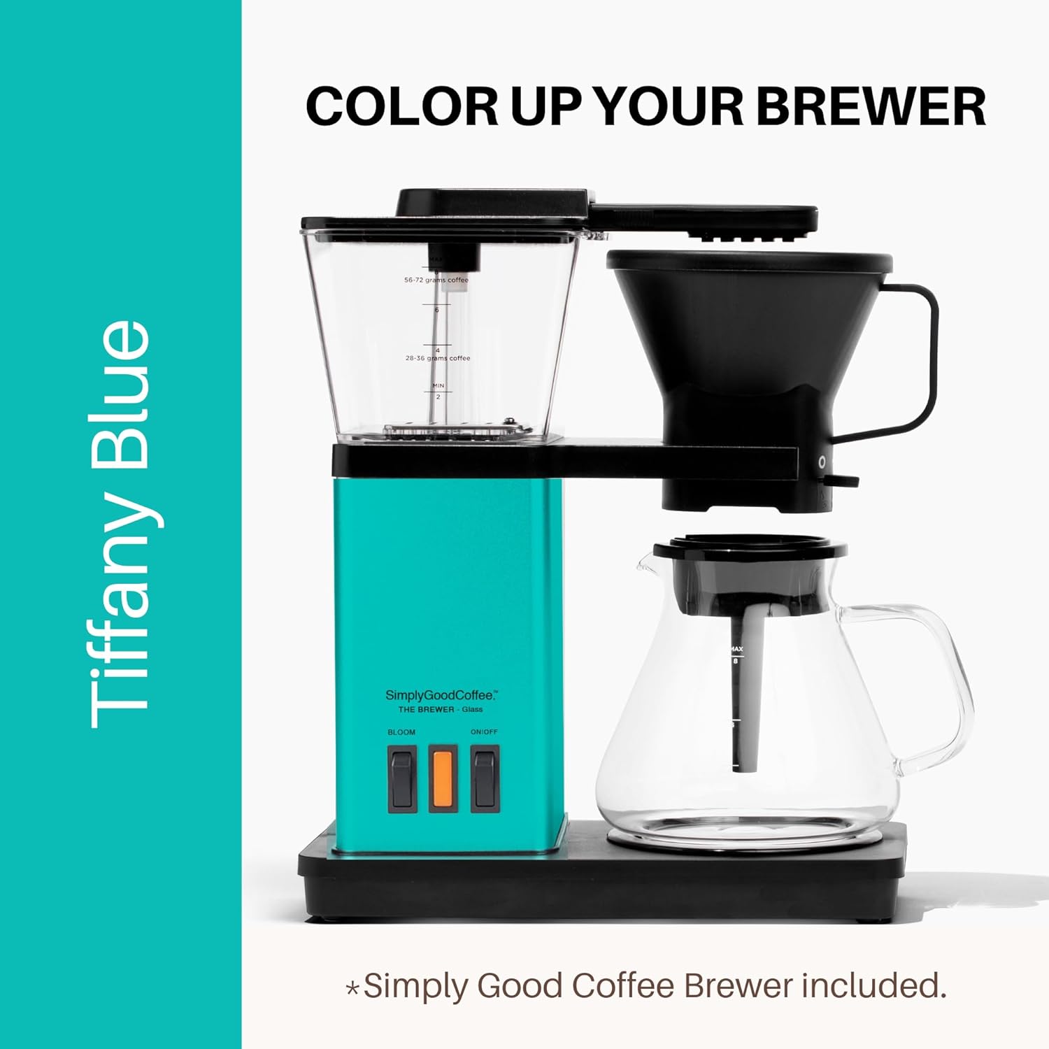 SimplyGoodCoffee Coffee Maker/Coffee Machine. 8 Cup Automatic Drip Pour Over Coffee Brewer With Vinyl Wrap Custom Kit. Easy To Use, Gold Cup Standard. Teal Blue