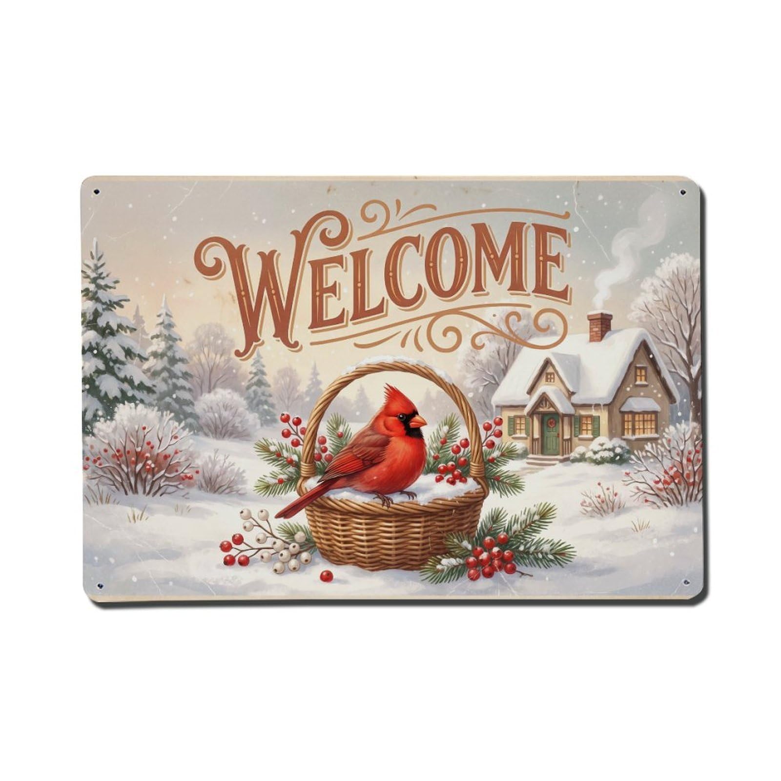 Vintage Welcome Cardinal Winter Wonderland（1） Metal Tin Sign