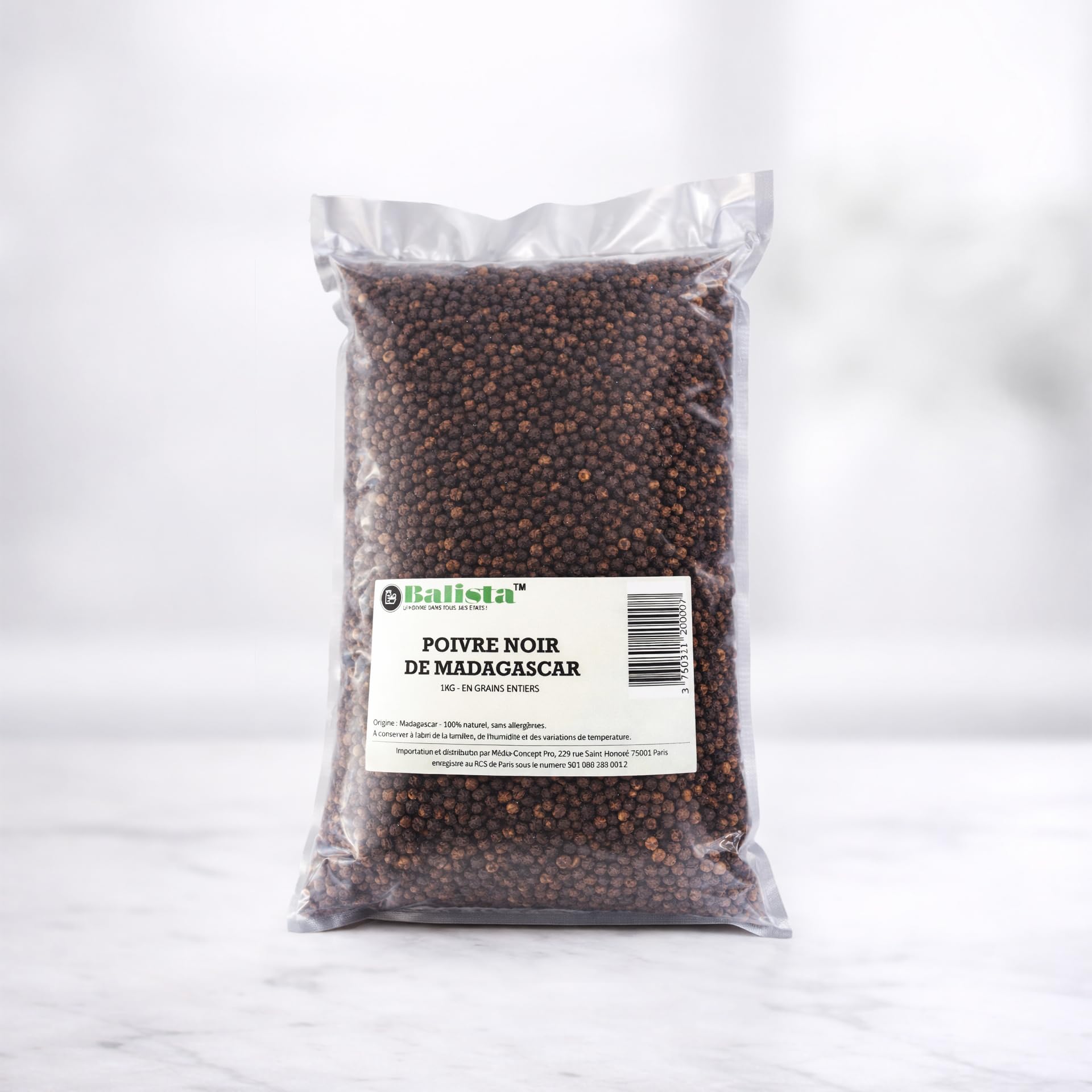 Poivre noir en grains de Madagascar 1 kg – Qualité professionnelle – Grains entiers 100% naturels – Usage restauration & cuisine – Balista