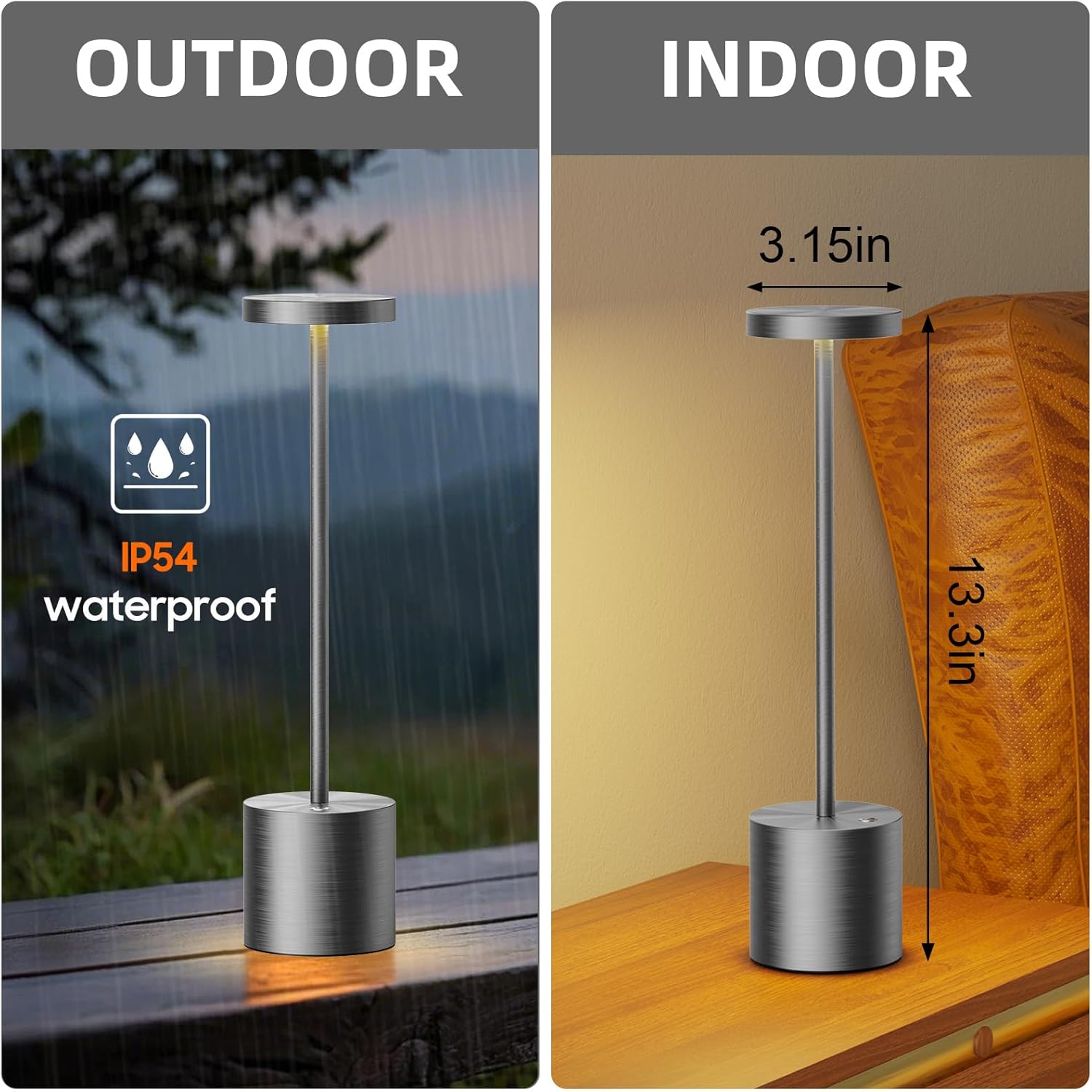 SAKRINGT Cordless Table Lamps Rechargeable,6000mAh Portable Battery Operated LED Table Light for Restaurant Outdoor Grey