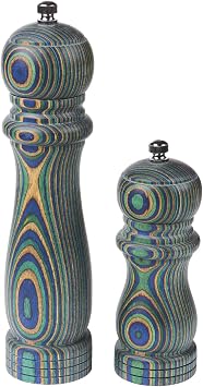 Island Bamboo Pakkawood Pepper Mill and Salt Mill Set, Peacock