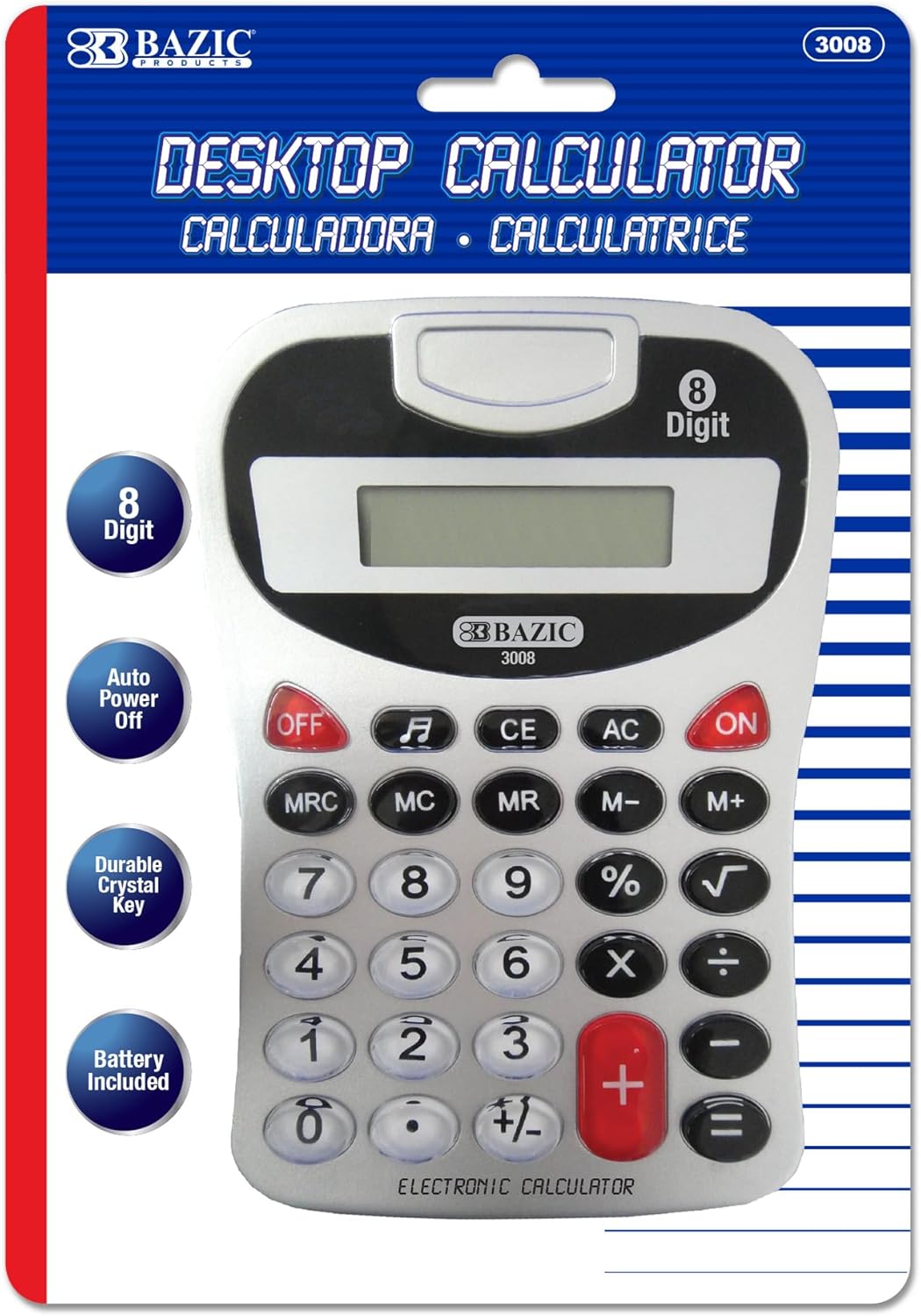 BAZIC Products Desktop Calculator 8-Digit Silver w/Tone, LCD Display, Standard Function Electronics Calculators, Silver, for Daily School & Office 12-Pack (3008-12)