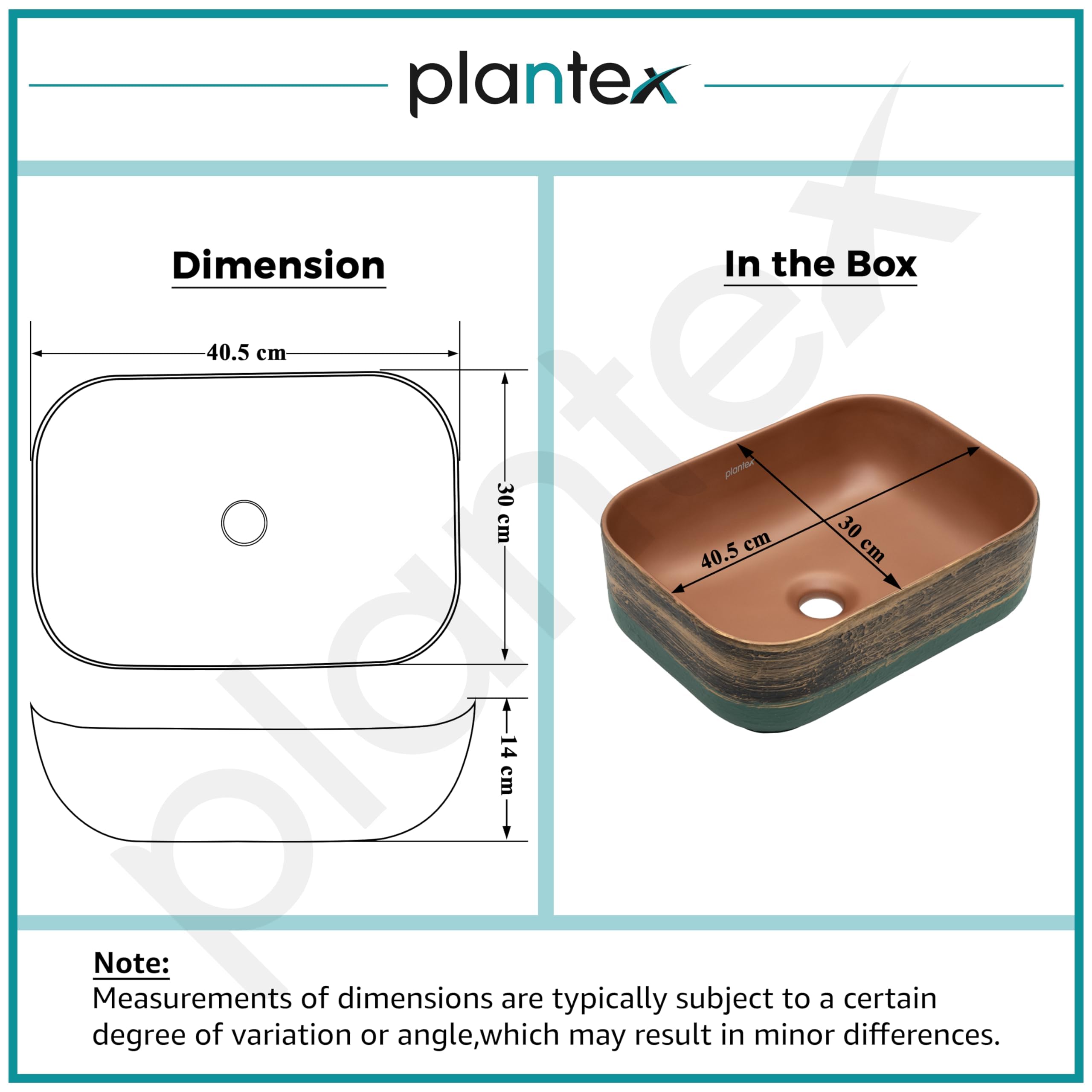 Plantex Ceramic Basin/Table Top Wash Basin for Bathroom/Designer Countertop Vessel Sink Basin - Indo-European Collection (16 x 12 x 6 Inch)