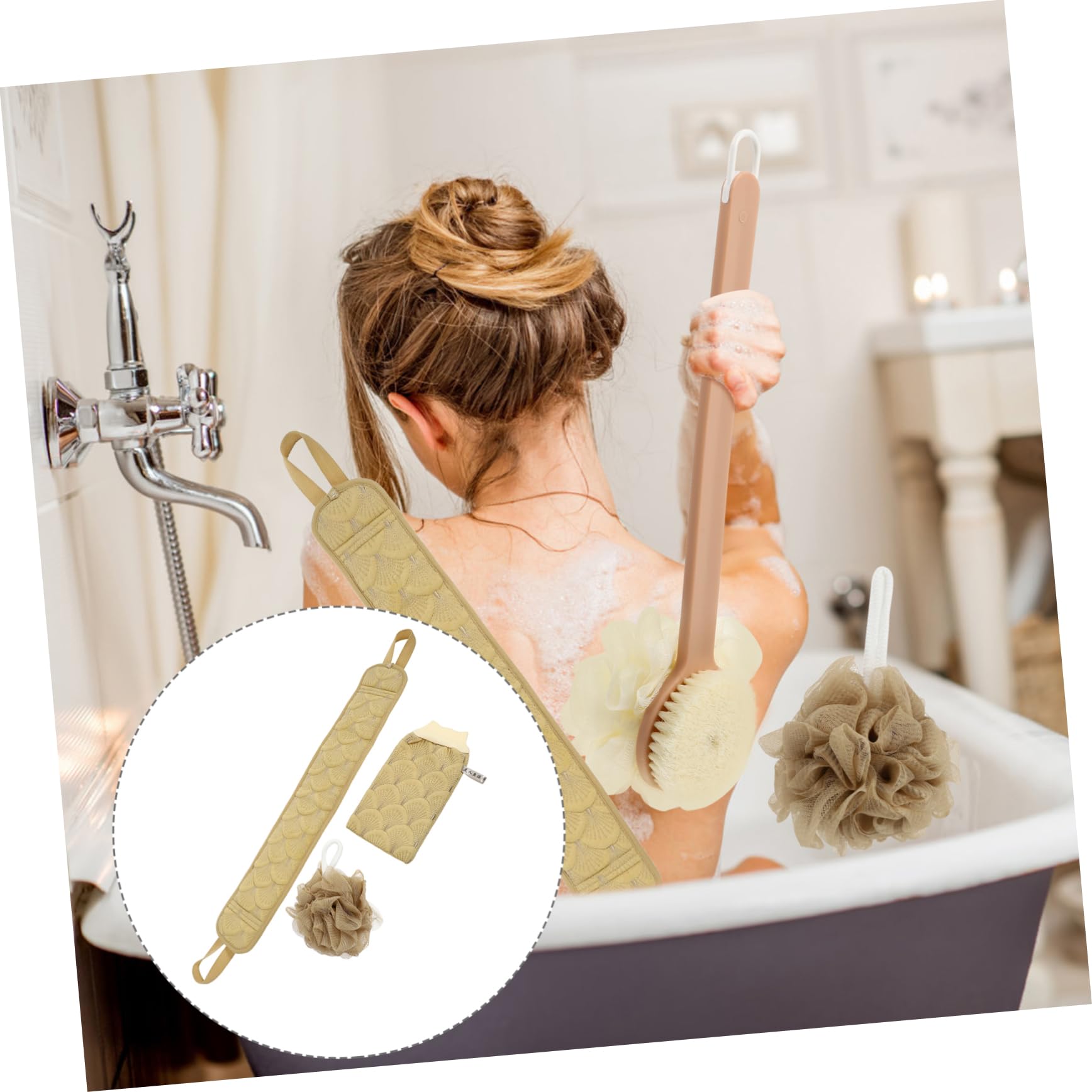 Beavorty 2juegos Guante De Exfoliante Toalla De Baño Larga y Esponja De Baño Accesorios Para Cuidado Corporal Para Masaje y Limpieza De Espalda