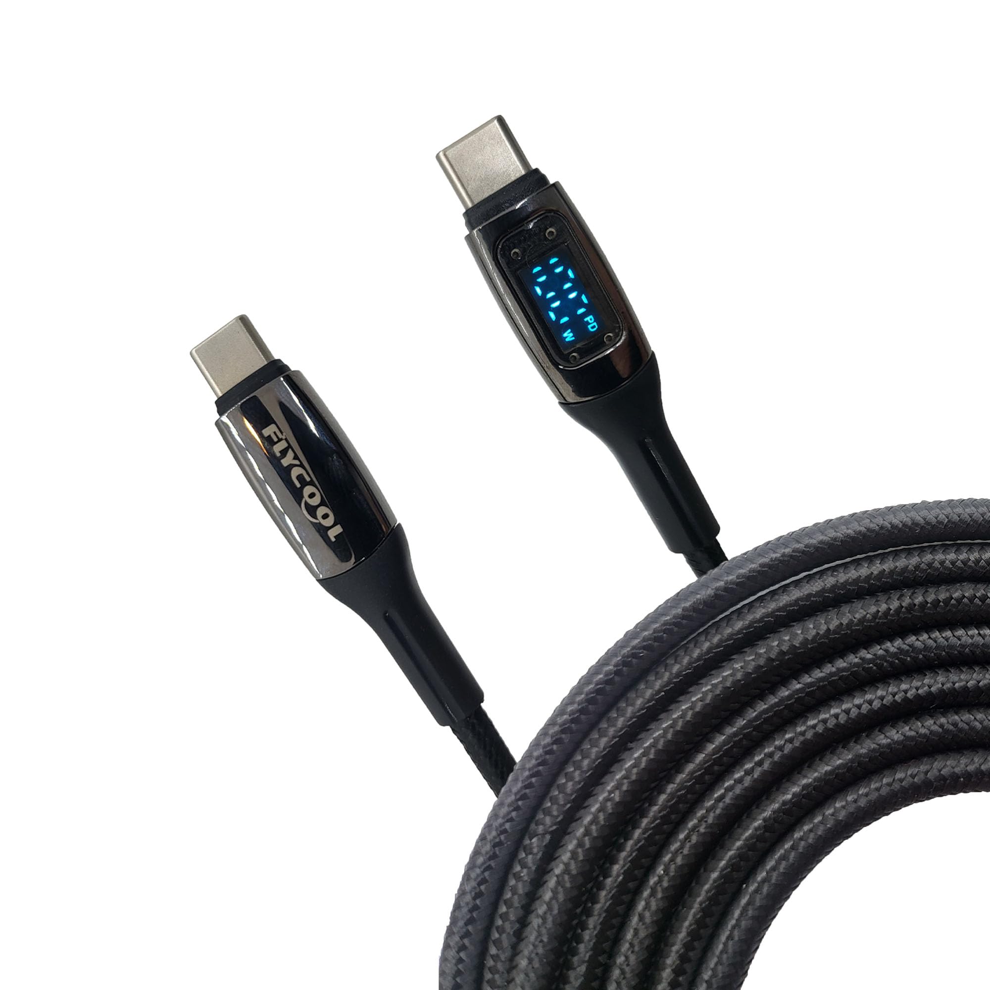 FlyCoolUSB C to USB C Cable 3.4ft - Nylon Braided with LED Display, Alloy Connector, 100W 5A Fast Charging for iPhone 15/Pro/Plus/Pro Max, iPad Mini 6/Pro 2021, iPad Air 5, Samsung Galaxy S23, Switch