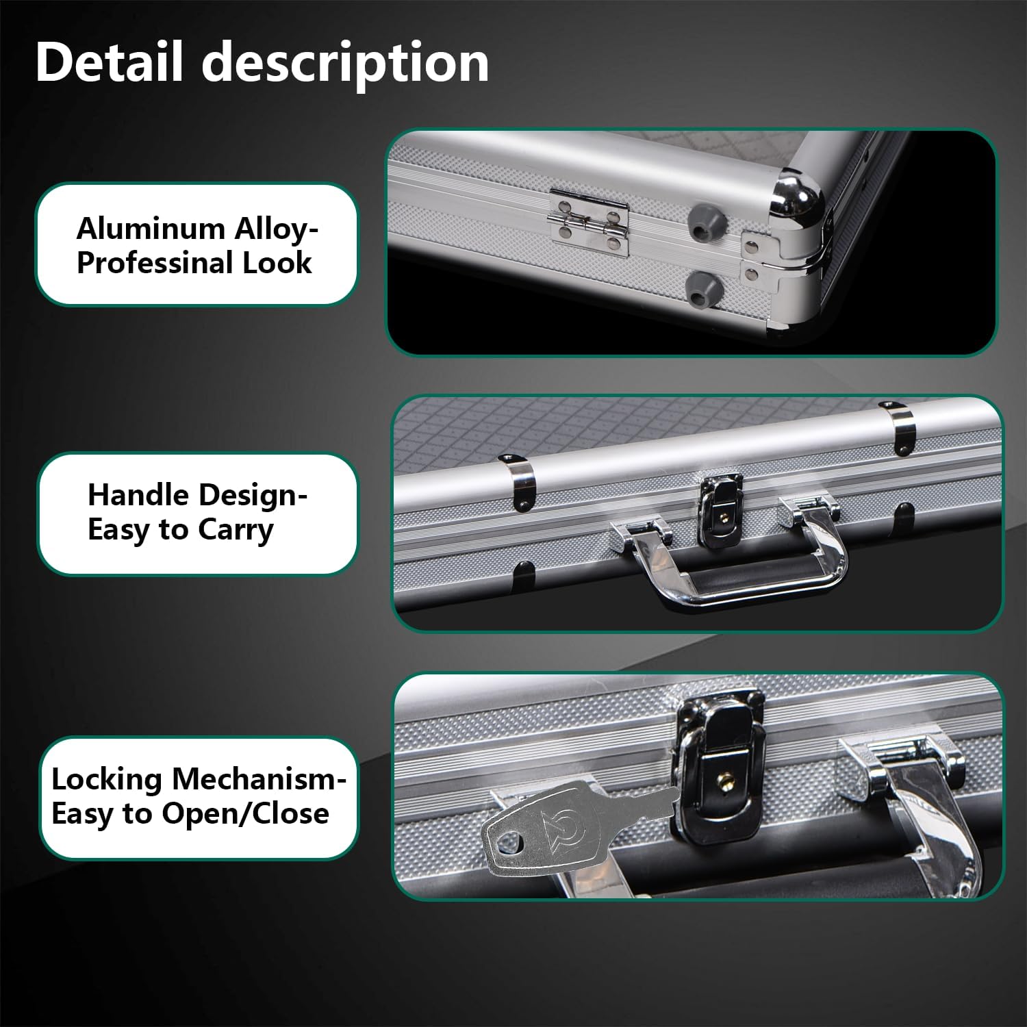 Card Display Case Aluminium for Card Vendor, Use for Card Show/Conventions, for Trading Graded Baseball Sports Cards Display, Large Silver 34x22 Lockable with Handle