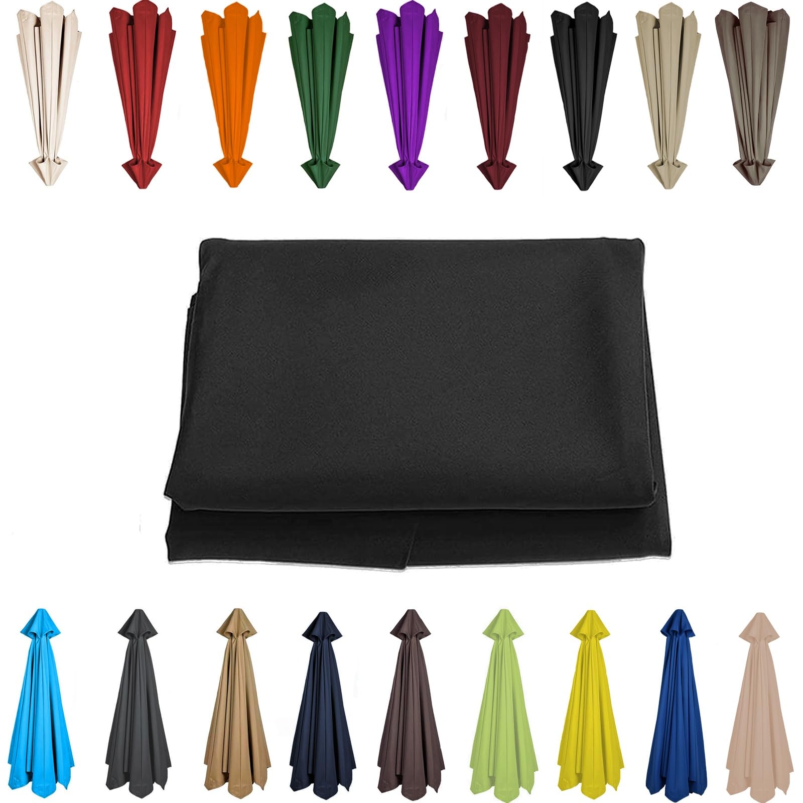 200/230/250/270/280/300/350 CM Parasol Top Fabric Cover Sunshade Cloth 6 8 Ribs Anti-Ultraviolet Patio Umbrella Replacement Cloth Garden Parasol Canopy Anti-UV(Black,6 RIBS: 250CM/8.2FT) — image 1
