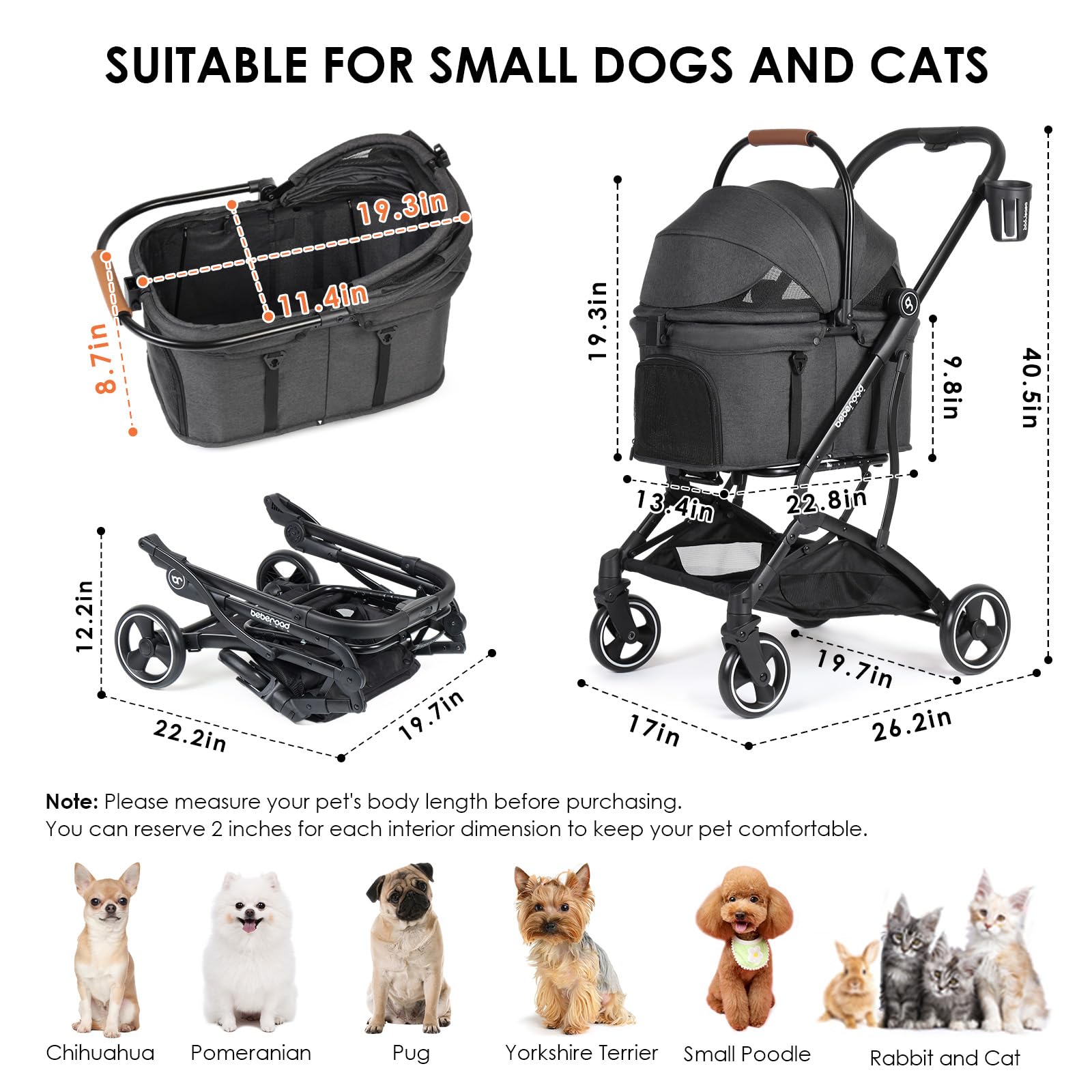 Amazon | BEBEROAD PETS T3 ペットカート 分離型 小型犬 折りたたみ 4