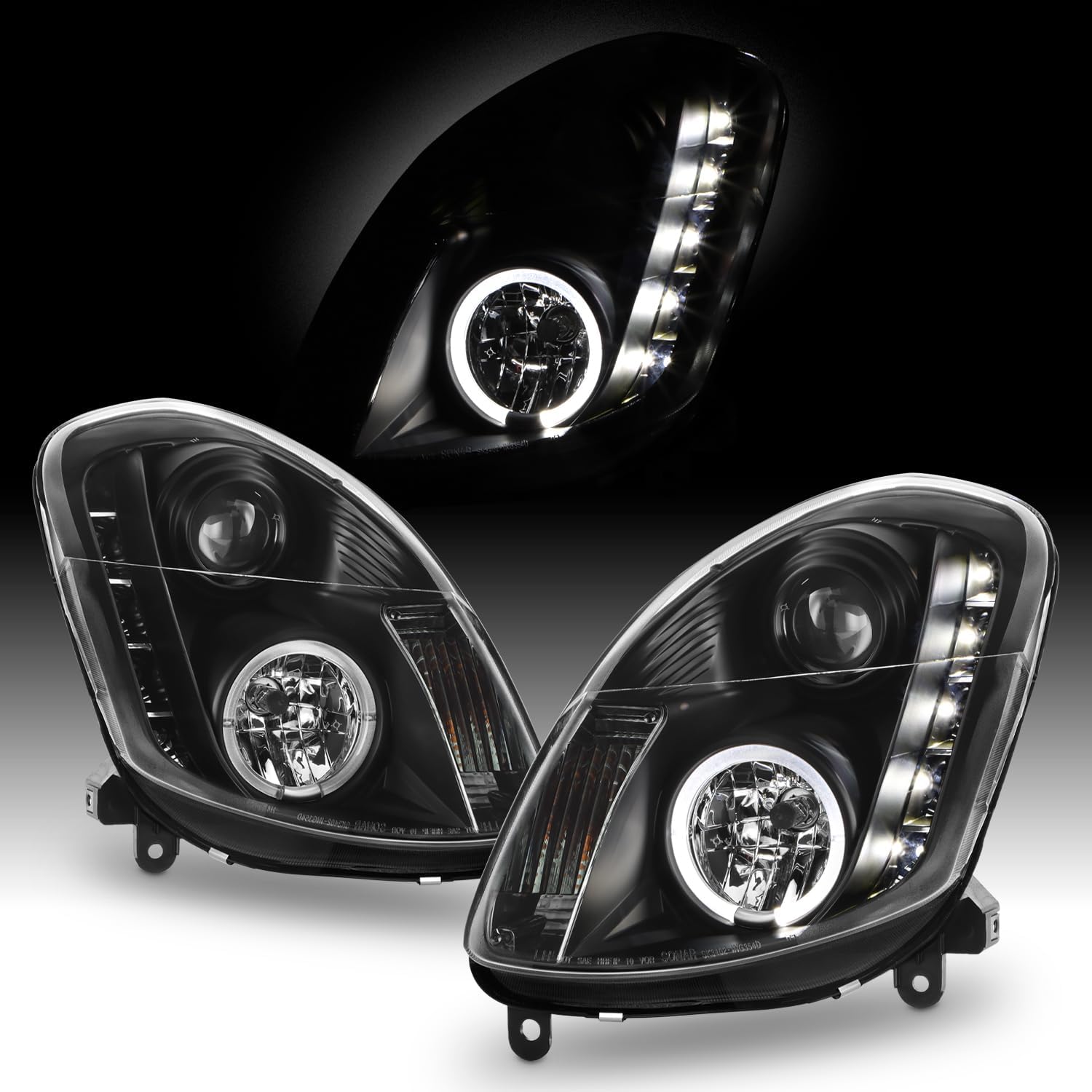 AKKON - For Infiniti G35 4 Doors Sedan Halogen Type Black CCFL Projector DRL LED Headlights Left Right Lamp