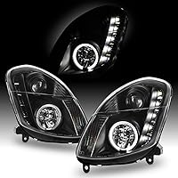 AKKON Black CCFL Projector DRL LED Headlights for 2003-2004 Infiniti G35 4-Door Sedan Halogen Pair