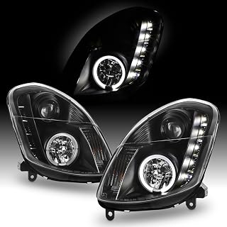 AKKON Black CCFL Projector DRL LED Headlights for 2003-2004 Infiniti G35 4-Door Sedan Halogen Pair