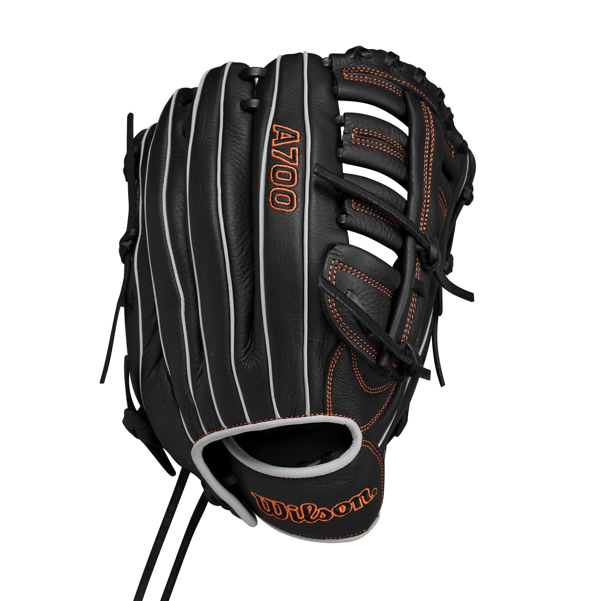 Wilson A700 Guanto da baseball campo esterno 12,5" (31,75 cm) nero argento arancio lancio mano destra