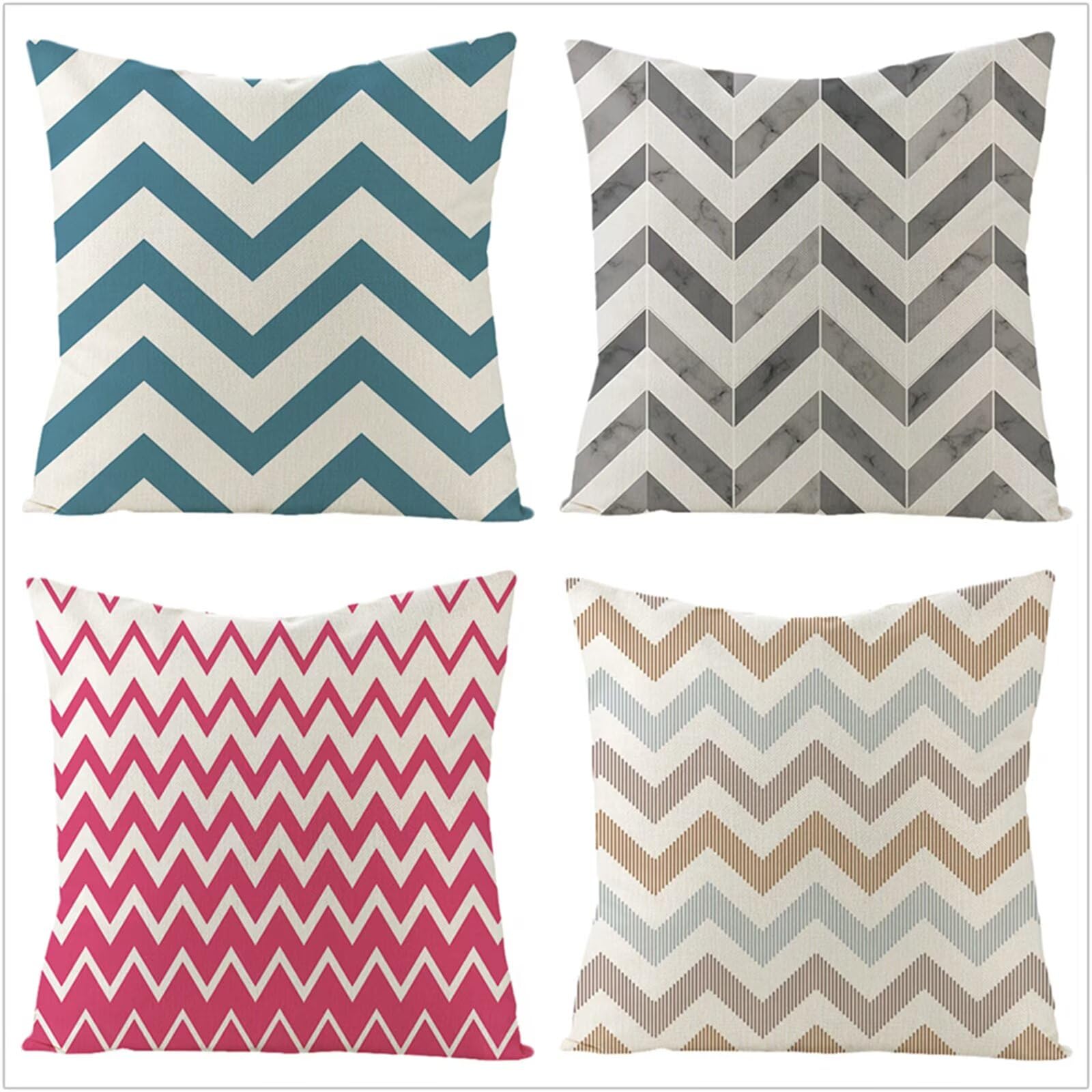 Fundas Cojines 65x65cm,Juego de 4 Fundas de Cojines Modernas Lino Decorativa Hogar Almohadas Fundas para Sala Sofá Cama Decoración para Hogar Líneas de Colores