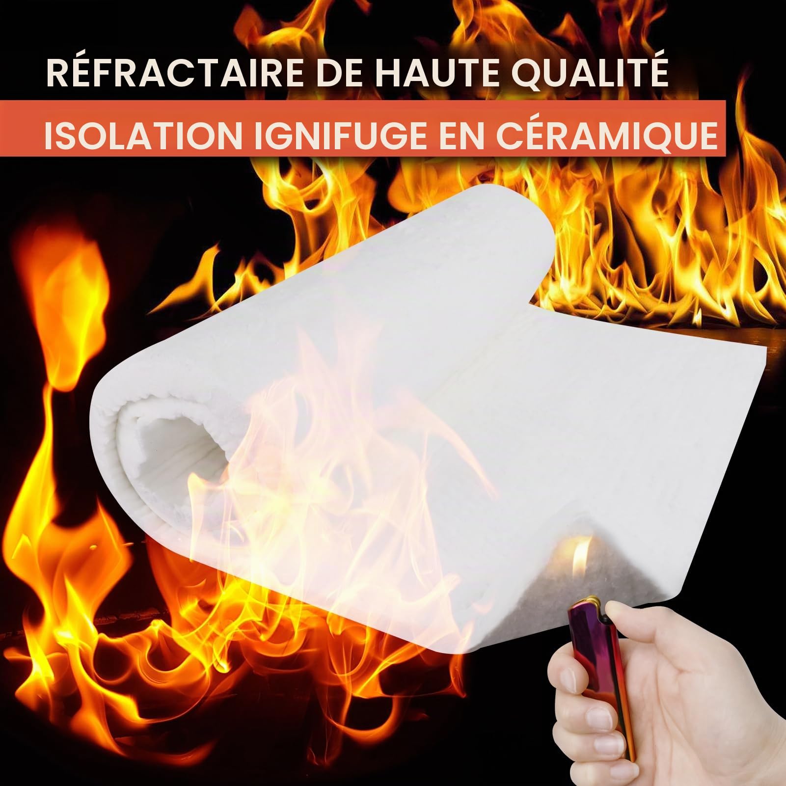 Couverture en fibre de céramique, 1500℃/2700℉, Isolation ignifuge pour lave-vaisselle, fours, forges, chaudières, fours à pizza et forge (61 X 40 X 2,54 cm)