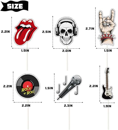 Miniatura 2 de Decoración para cupcakes de postre Rock and Roll, 18 piezas de decoración de pastel de cumpleaños con temática musical retro de los años 80