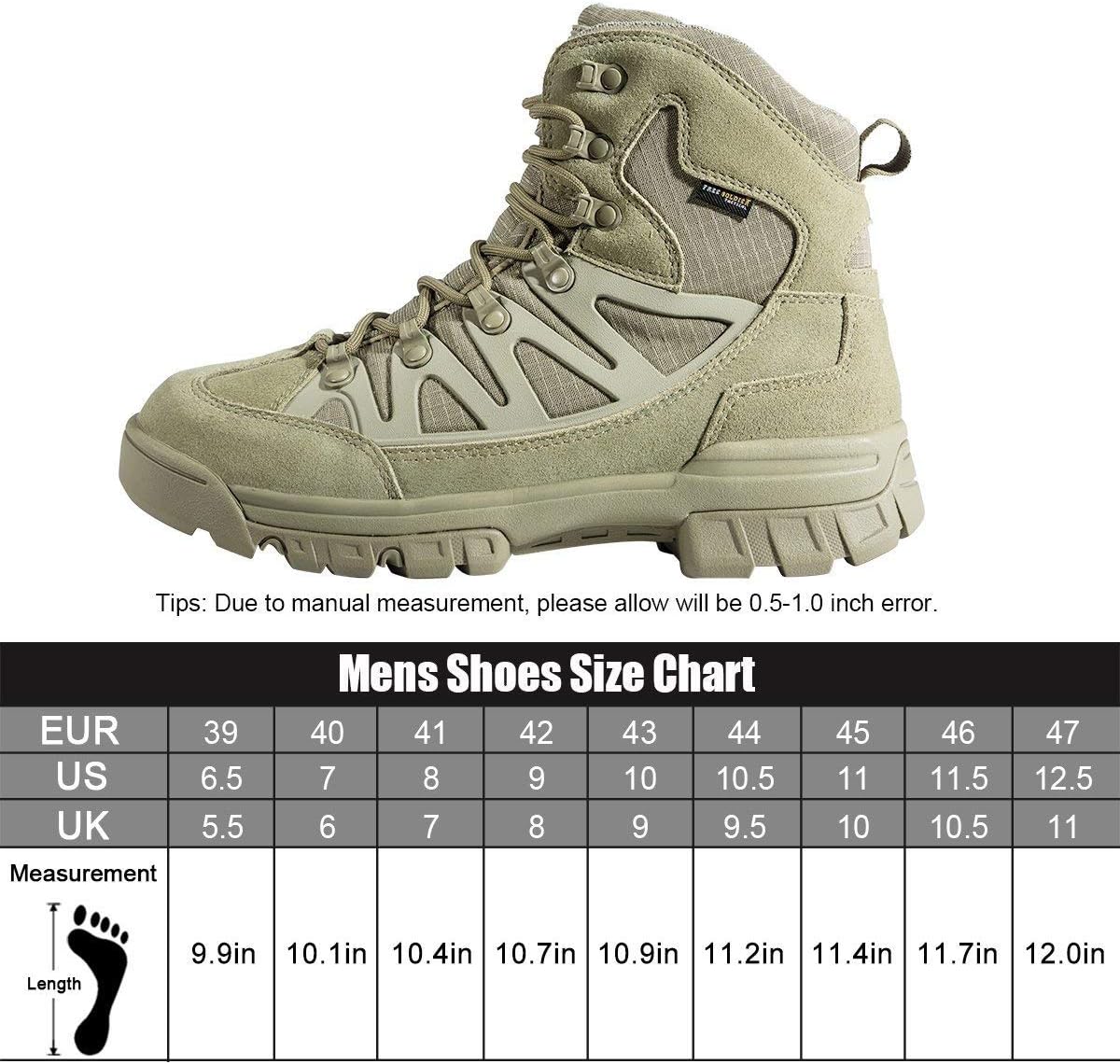FREE SOLDIER Men's Tactical Waterproof Lightweight Hiking Boots Military Combat Boots Work Boots : Clothing, Shoes & Jewelry