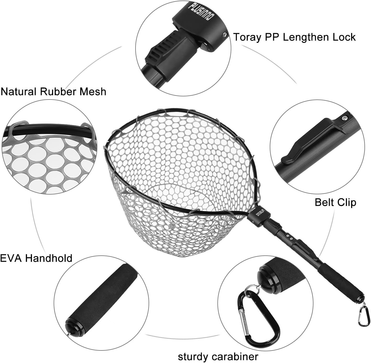 PLUSINNO Fly Fishing Net Fish Landing Net, Trout Bass Net Soft Rubber Mesh Catch and Release Net (16" x 13" Hoop Size) : Sports & Outdoors