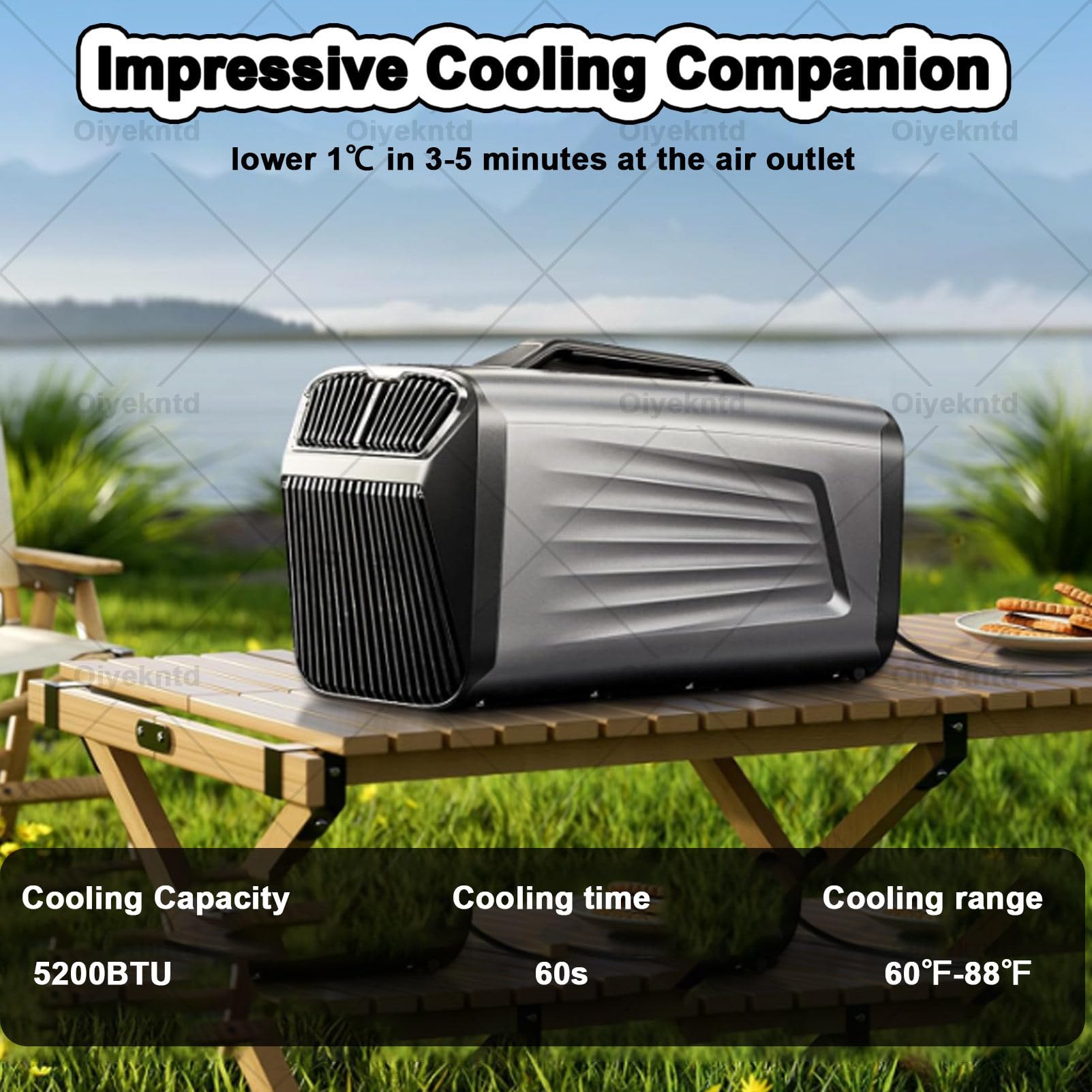 Tragbare Klimaanlage (5200 BTU), 400 W, leises mobiles Camping-Klimagerät mit Kompressor, geringer Stromverbrauch für Zelt und Wohnmobil, Kühlung + Entfeuchtung + Ventilator + Schlafmodus 220V