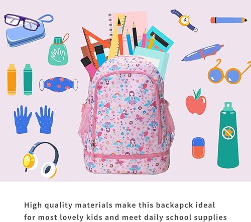 Miniatura 2 de Mochilas para niños y niñas, bonita mochila ligera para niños y niñas, mochila preescolar con bolsa de almuerzo aislada, Rosado, Personalizado