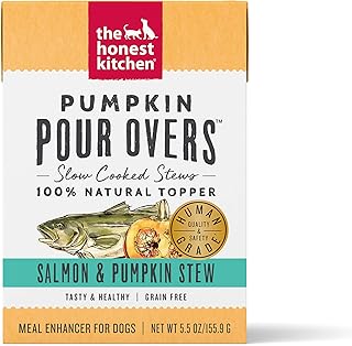 The Honest Kitchen Pumpkin POUR OVERS Wet Toppers for Dogs (12 Pack), 5.5 oz - Salmon Stew