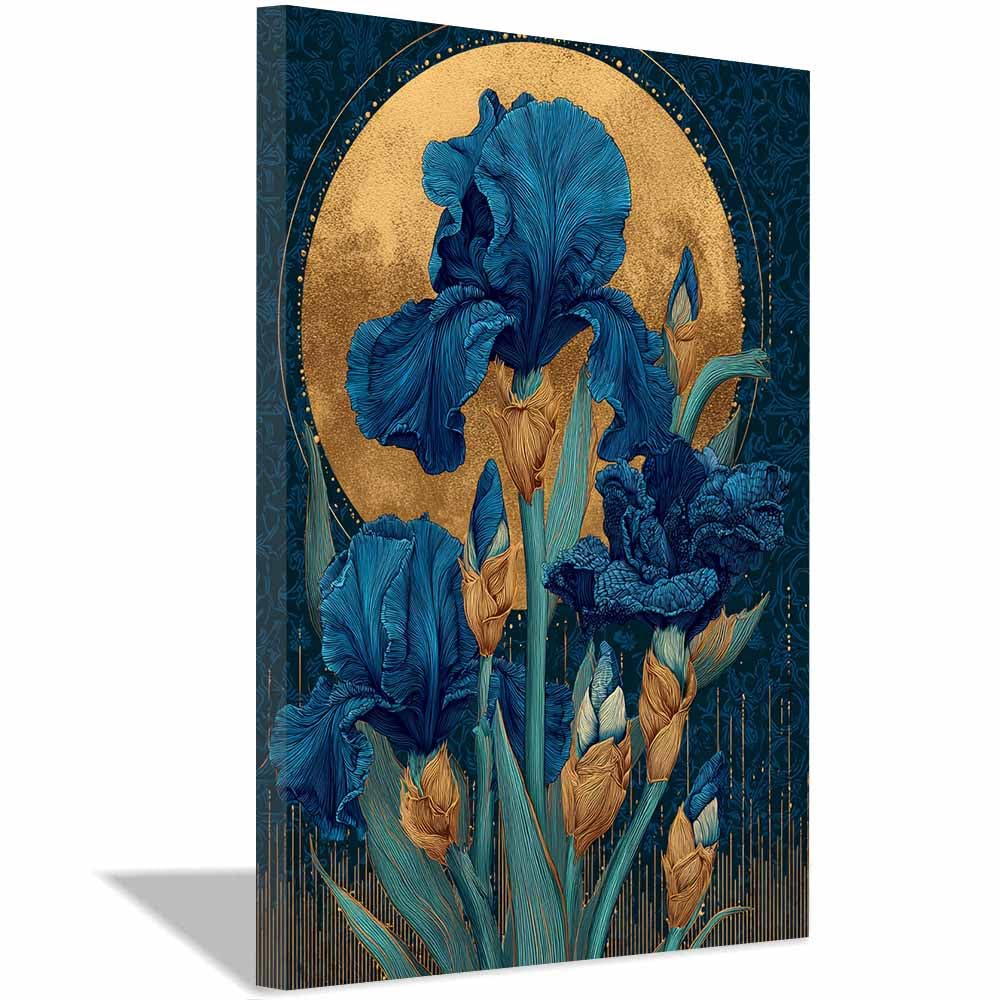 Xeniou Multicolor Flower Posters Irisees Gold Moon Decor Canvas Wall Art, For Bedroom Office Home Decorations(Multicolor)-40X60cm Framed