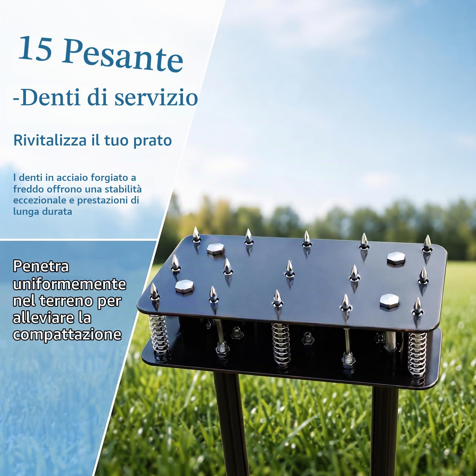Arieggiatore per Prato Manuale, Scarificatore in Acciaio Robusto