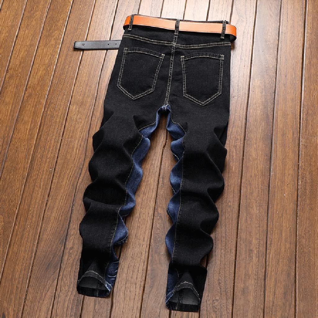 Men Jeans Homme Slim Denim Trousers Biker Male Straight Casual Streetwear Pants Patchwork