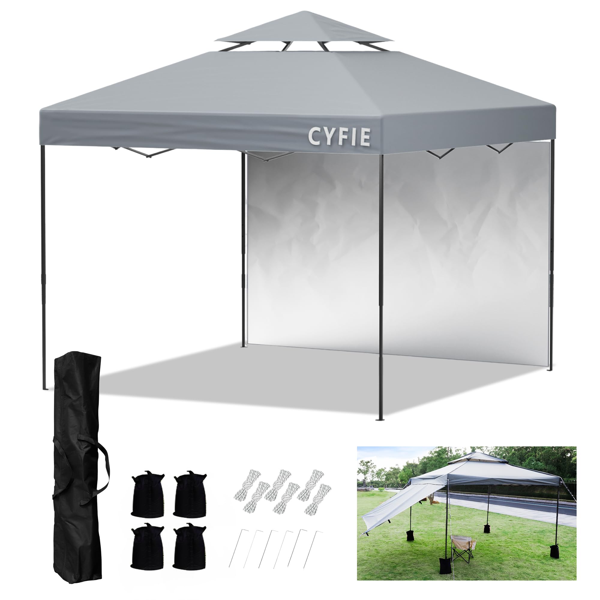 Amazon | CYFIE ワンタッチ タープテント 2mx2m サイドシート1枚付 風