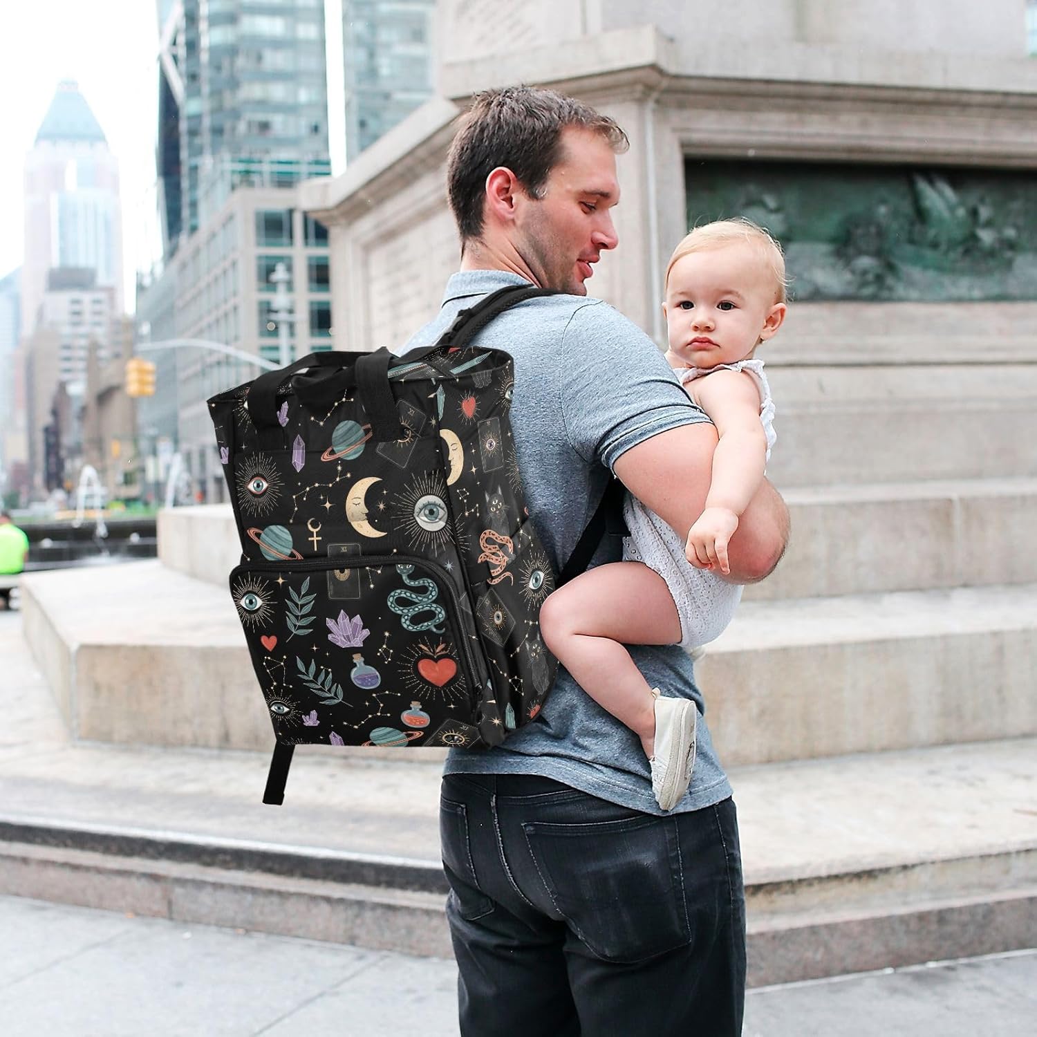 SPRIPORT Gothic Cat Eye Black Pattern Diaper Bag Backpack for Baby Boys Girls Multifunction Baby Essentials Travel Tote with Stroller Straps & Bottle Storage Large Travel Diaper Backpack for Baby