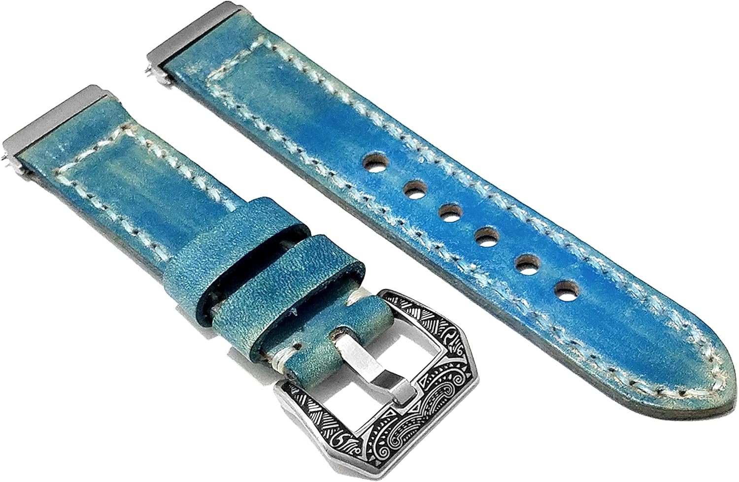 Turquoise Brushed Genuine Leather Band Compatible with Fitbit Versa 2 and Versa, Lite and Special Edition Smartwatches Luxury Strap Bracelet