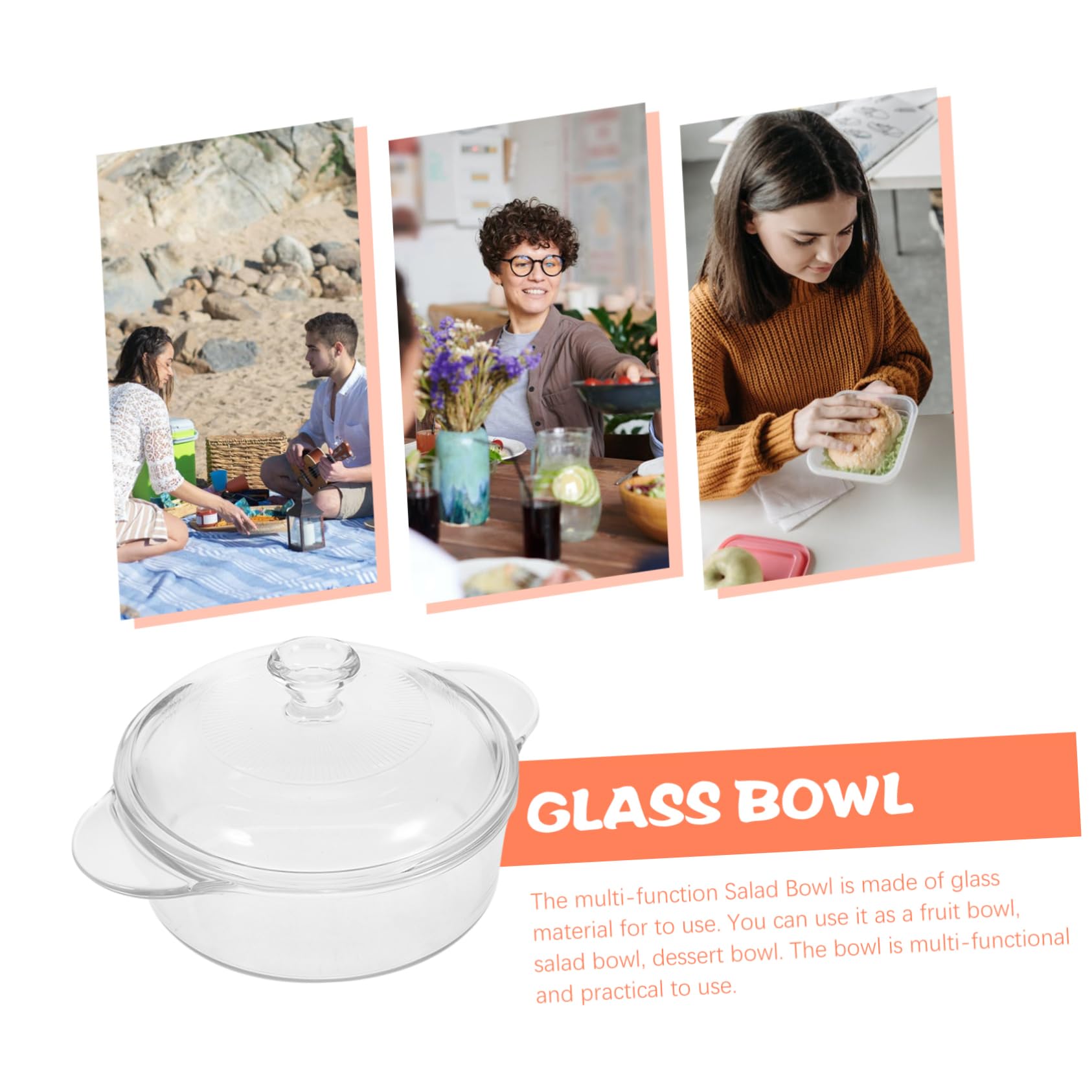 COLLBATH Glassschüssel mit Deckel Ofenfest Salatschüssel aus Glas für Servieren und Aufbewahrung Große Schüssel für Küche und Partys