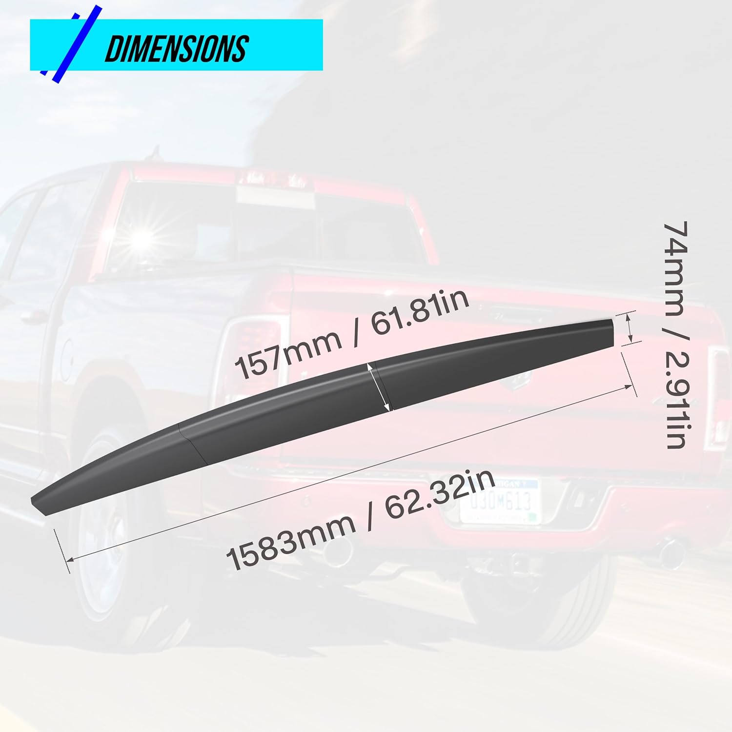 Tailgate Spoiler Molding Cap for 2009-2019 Dodge Ram 1500,for 2010-2018 Dodge Ram 2500 3500 Accessories, Center Tailgate Gate Cover Flex Step Cap Top Molding Trim Cover Top Protector Lip Trim (3Pcs)
