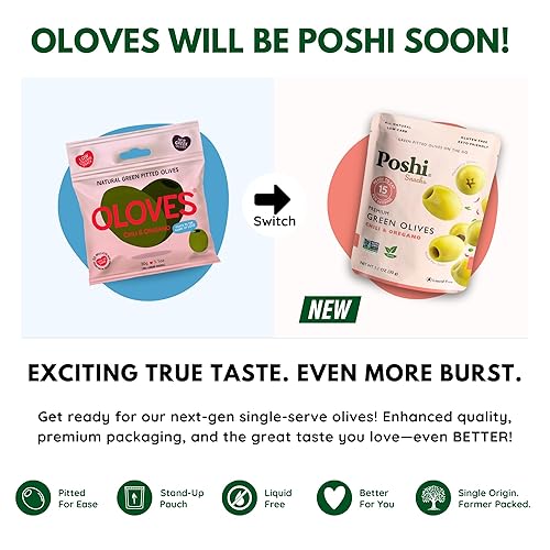 Miniatura 3 de Poshi - Aceitunas verdes sin hueso, chile y orégano, veganas, kosher, sin gluten + aptas para dieta cetogénica, frescas, totalmente naturales, bajas