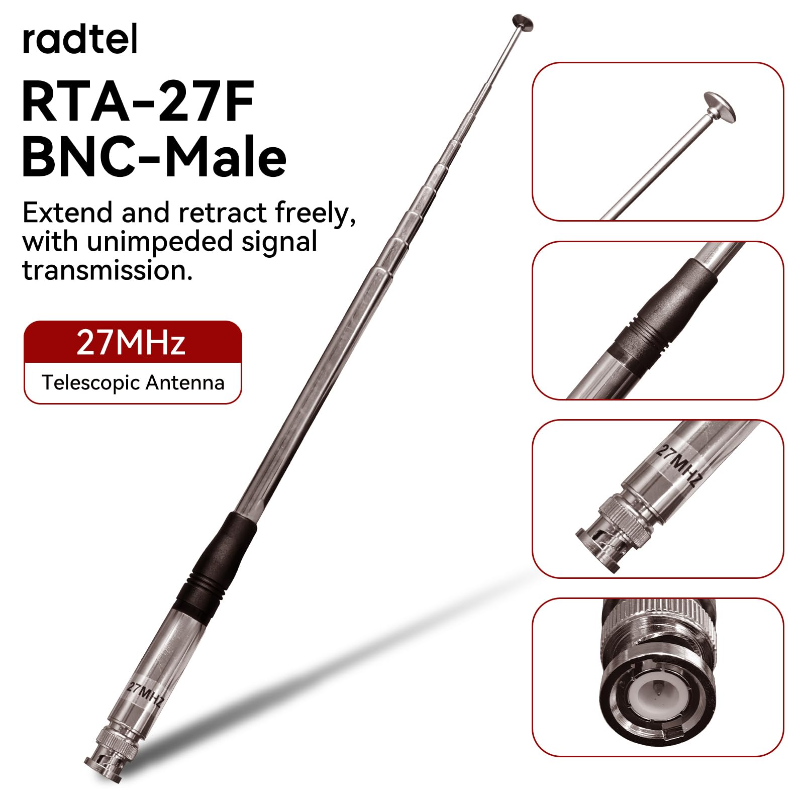 Radtel RTA-27B antena teleskopowa, 27 MHz, antena CB, wtyczka BNC do radtel RT-860 RT-880 RT-880G UV-98 Plus, HH50WXST HH50 MRHH350FLT C75WXST RT-920 RT-950 radiotelefon ręczny
