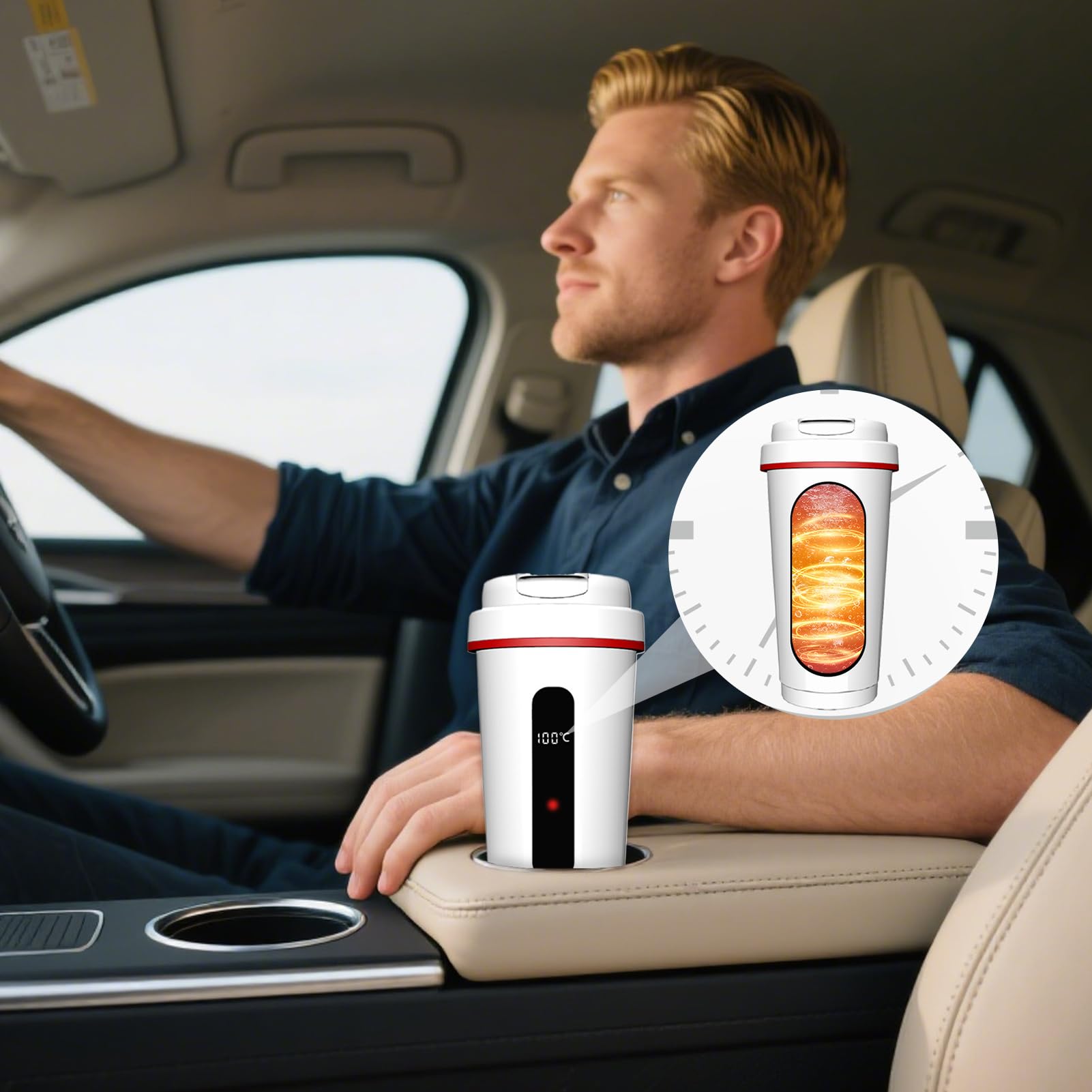 Hervidor de Agua Eléctrico para Coche Calentador de Té para Automóvil | Taza Calentada para Vehículo Para Conductores y Viajeros en Viajes por Carretera Camping y Pesca para Leche y