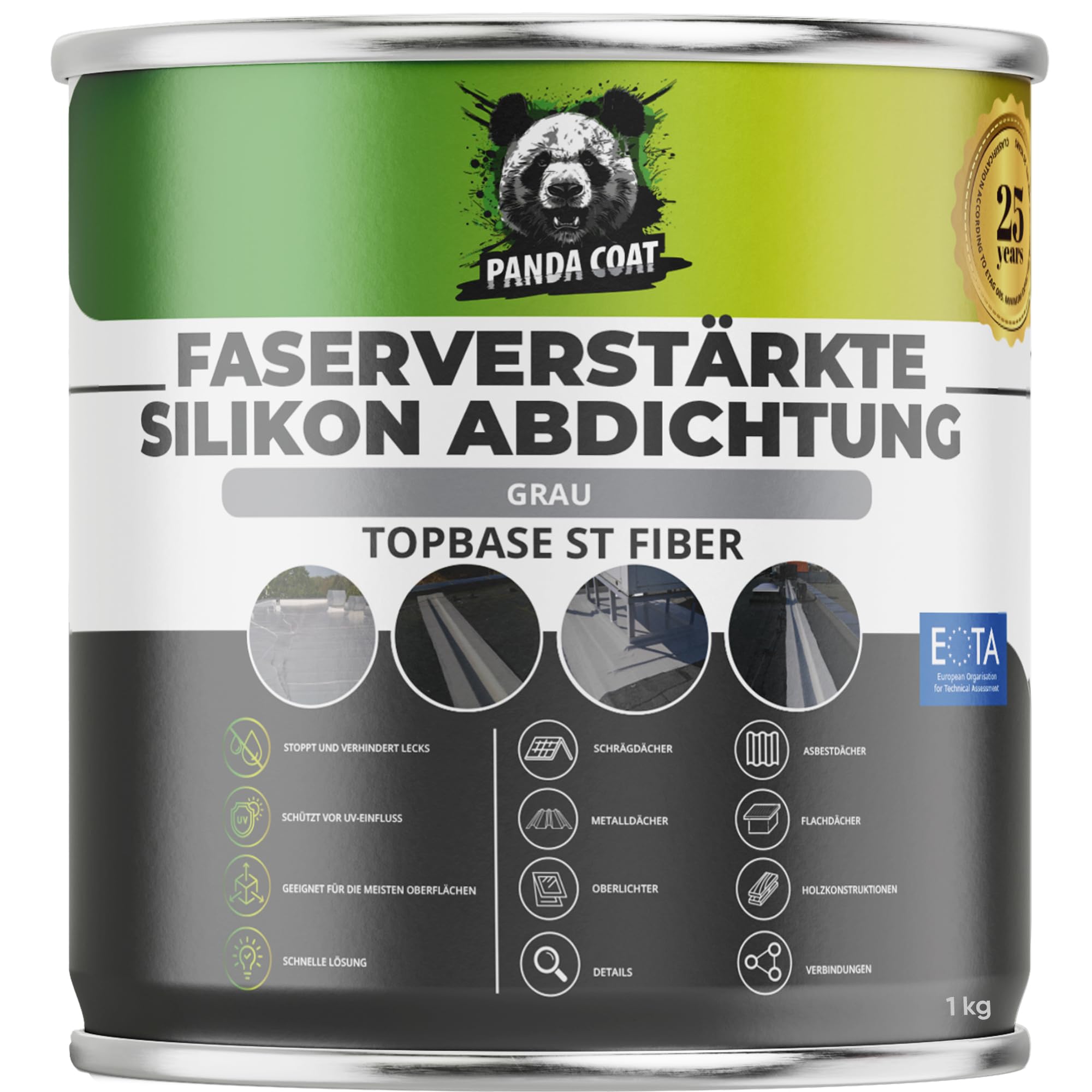 TopBase ST Fiber Grau (4.7 kg) – Flüssigkunststoff Dichtmittel für Dachfläche mit Glasfasern – Dachflächen, Schornsteine, Wohnwagen, Betonplatten, Flächendichtung, Wasserdicht & UV-beständig