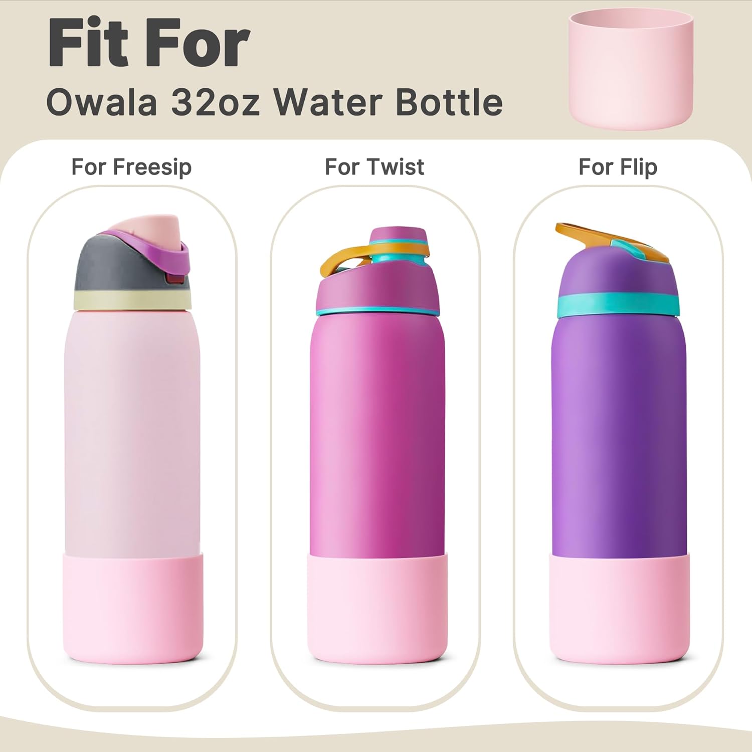 Boot for Owala 32 oz Twist/FreeSip/Flip Stainless Steel Water Bottle, Silicone Rubber Bottom Protector for Owala 32 oz Water Bottle (Light Pink) - Image 3
