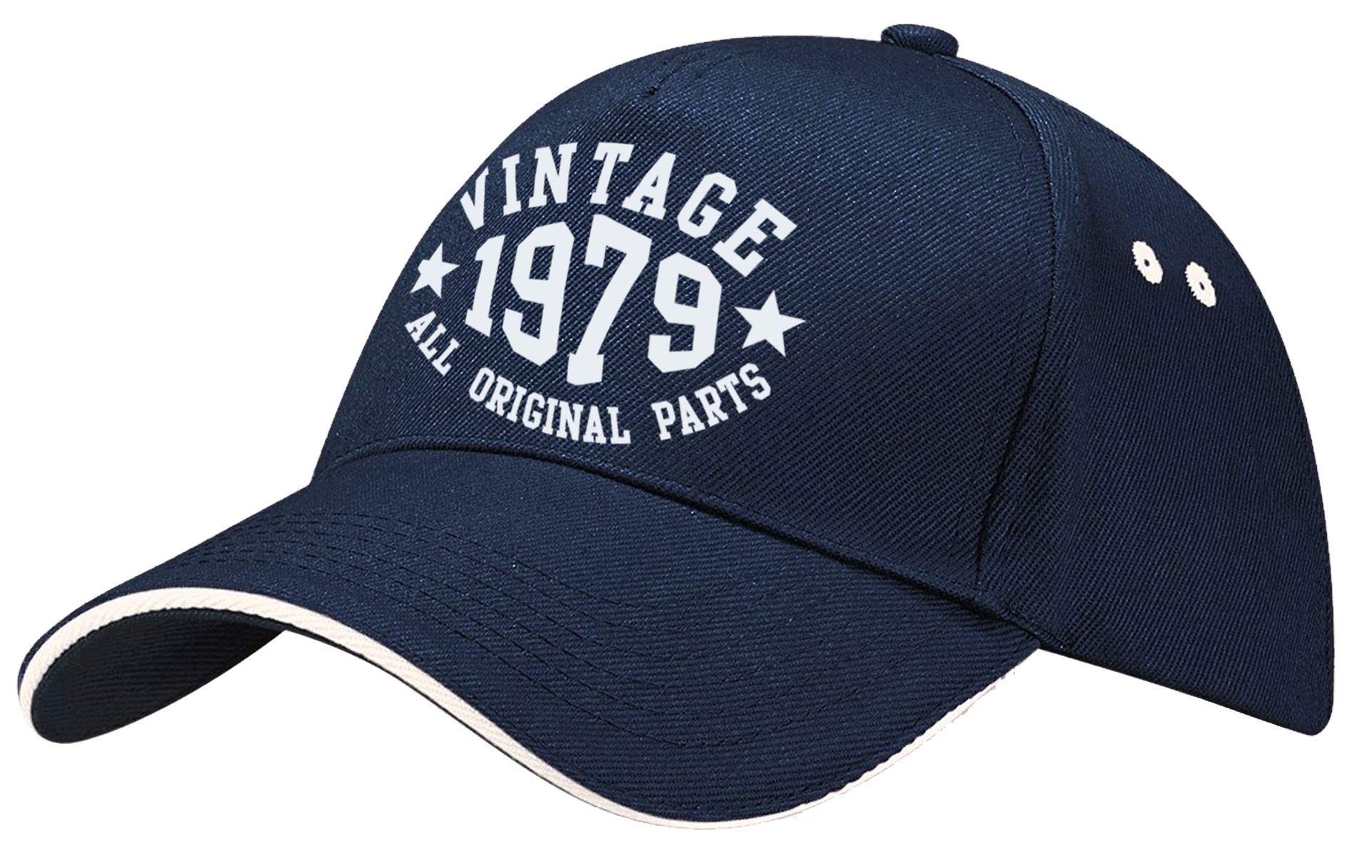 Ukprintwear Men's Navy + White Vintage Birthday 1979 Years Baseball Cap - Birthday Gift For (Navy + White)