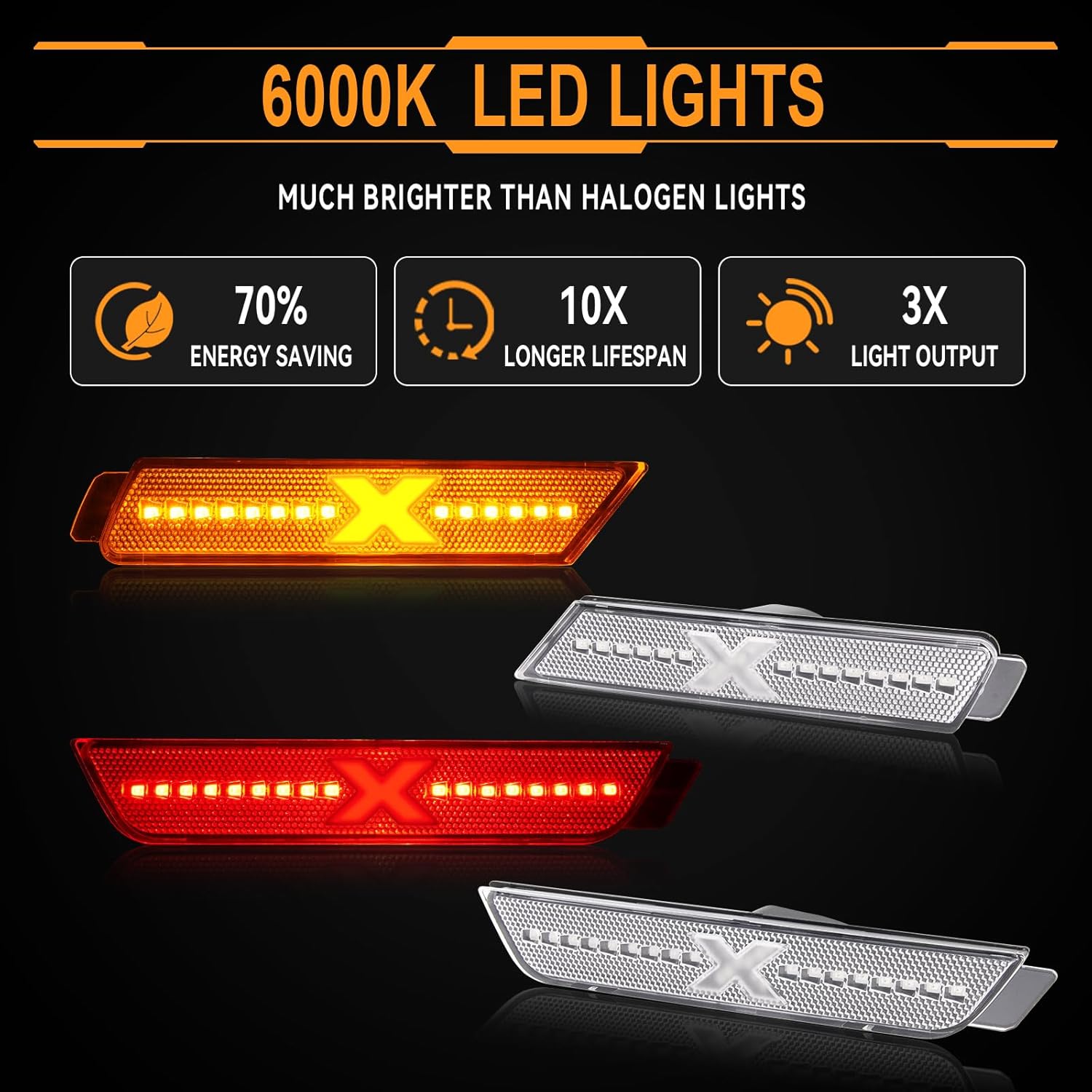 LED Side Marker Lights for 2010-2015 Chevy Camaro XStyle [Patent Pending], Front Rear Bumper Fender Marker Lamps, Clear Lens Pack of 4 Spirit Snake Series