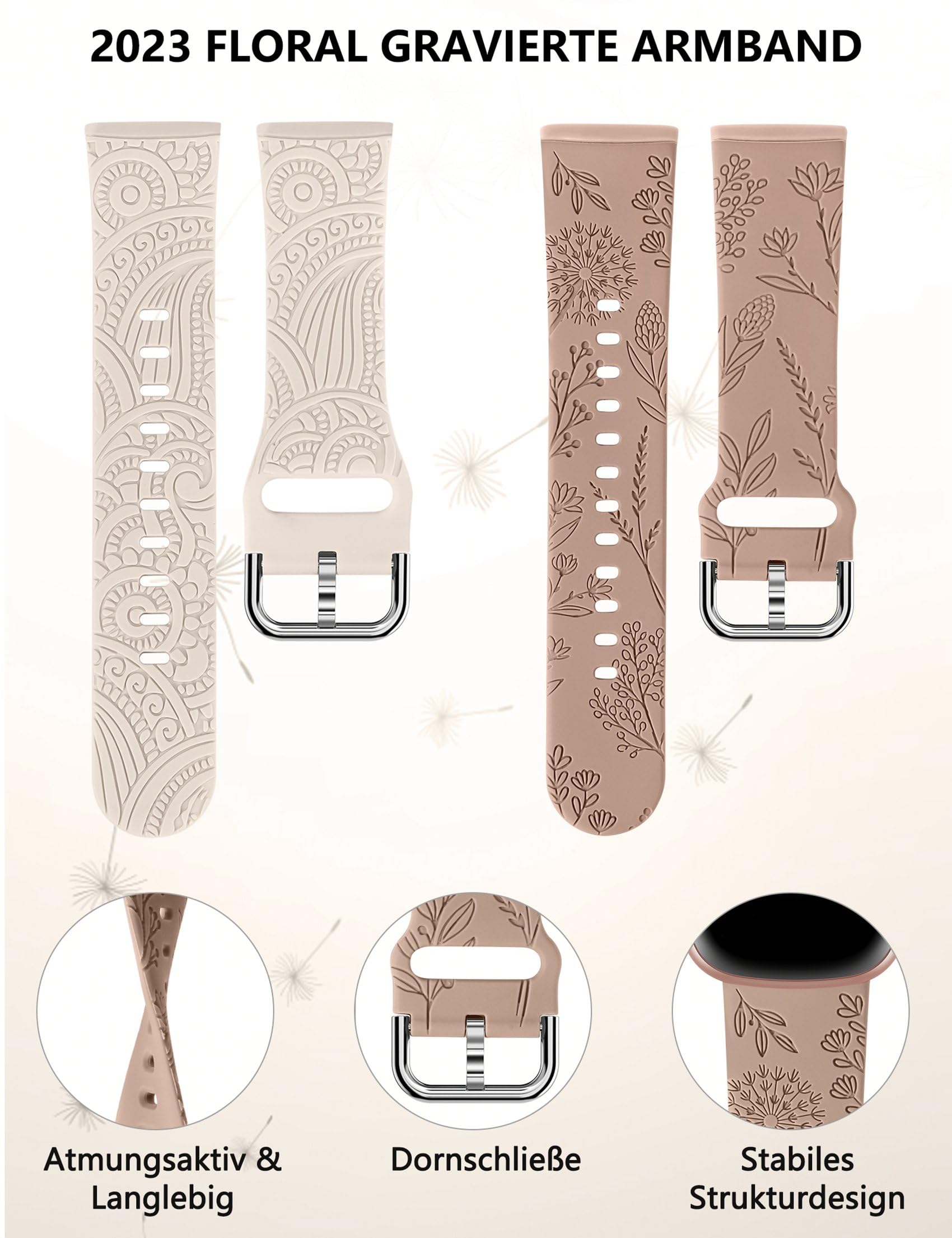 TOYOUTHS 2 Packs Floral Compatible with Fitbit Versa 4/Versa 3/Sense 2/Sense Straps - Image 2